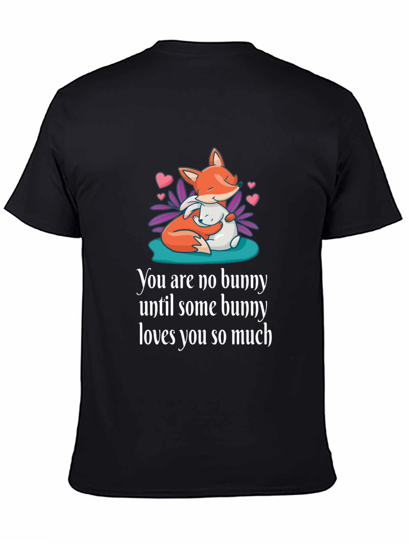 Black Cute Fox & Bunny Graphic T-Shirt - Unisex Soft Cotton Tee view 4