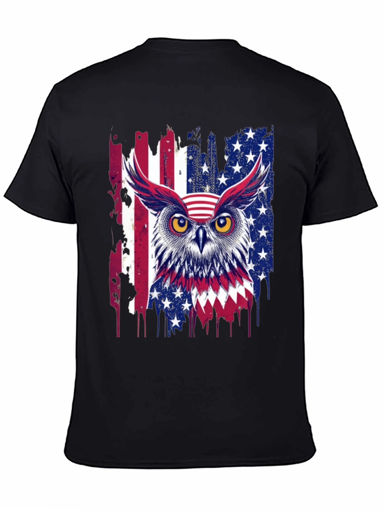 Black American Owl T-Shirt Patriotic USA Flag Tee view 4