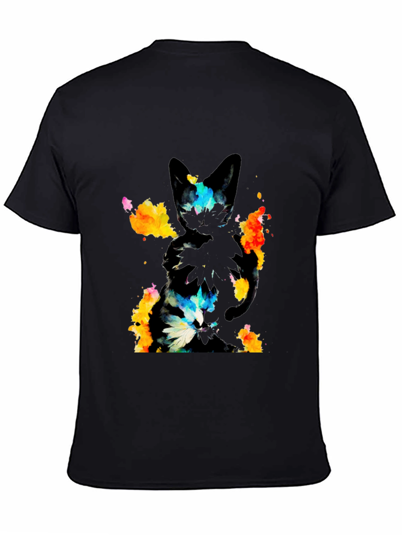 Black Abstract Cat Graphic Black T-Shirt view 4