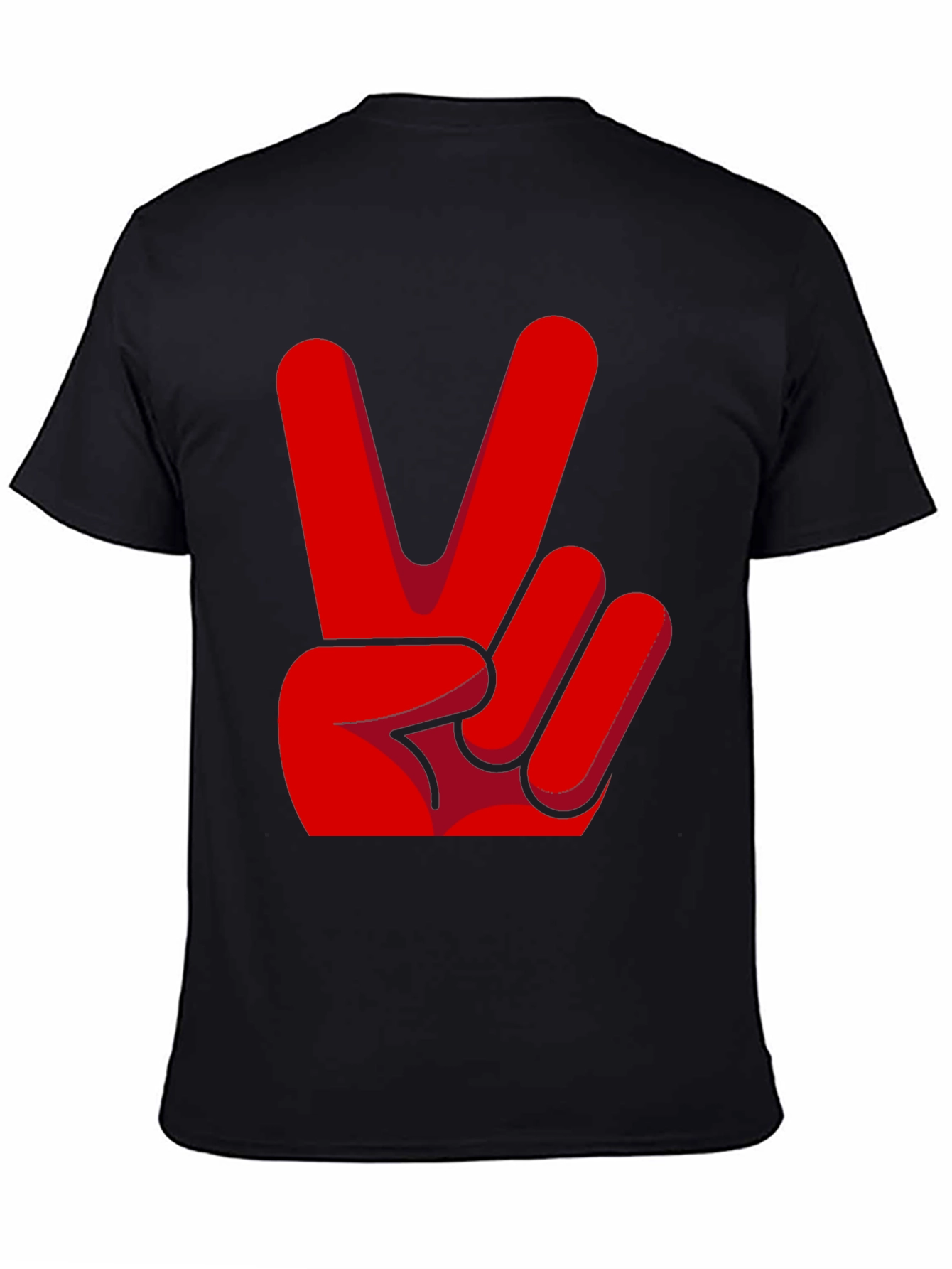 Black Peace Sign T-Shirt - Red Hand Gesture Design view 4