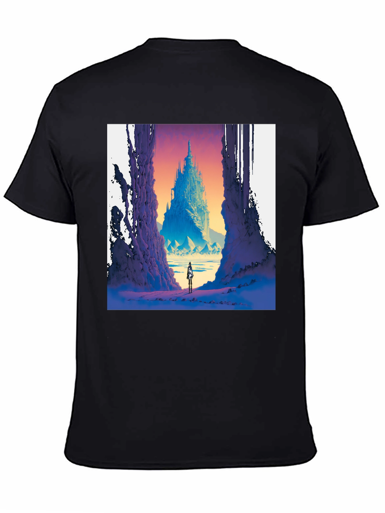 Black Fantasy Castle T-Shirt - Unique Graphic Tee view 4