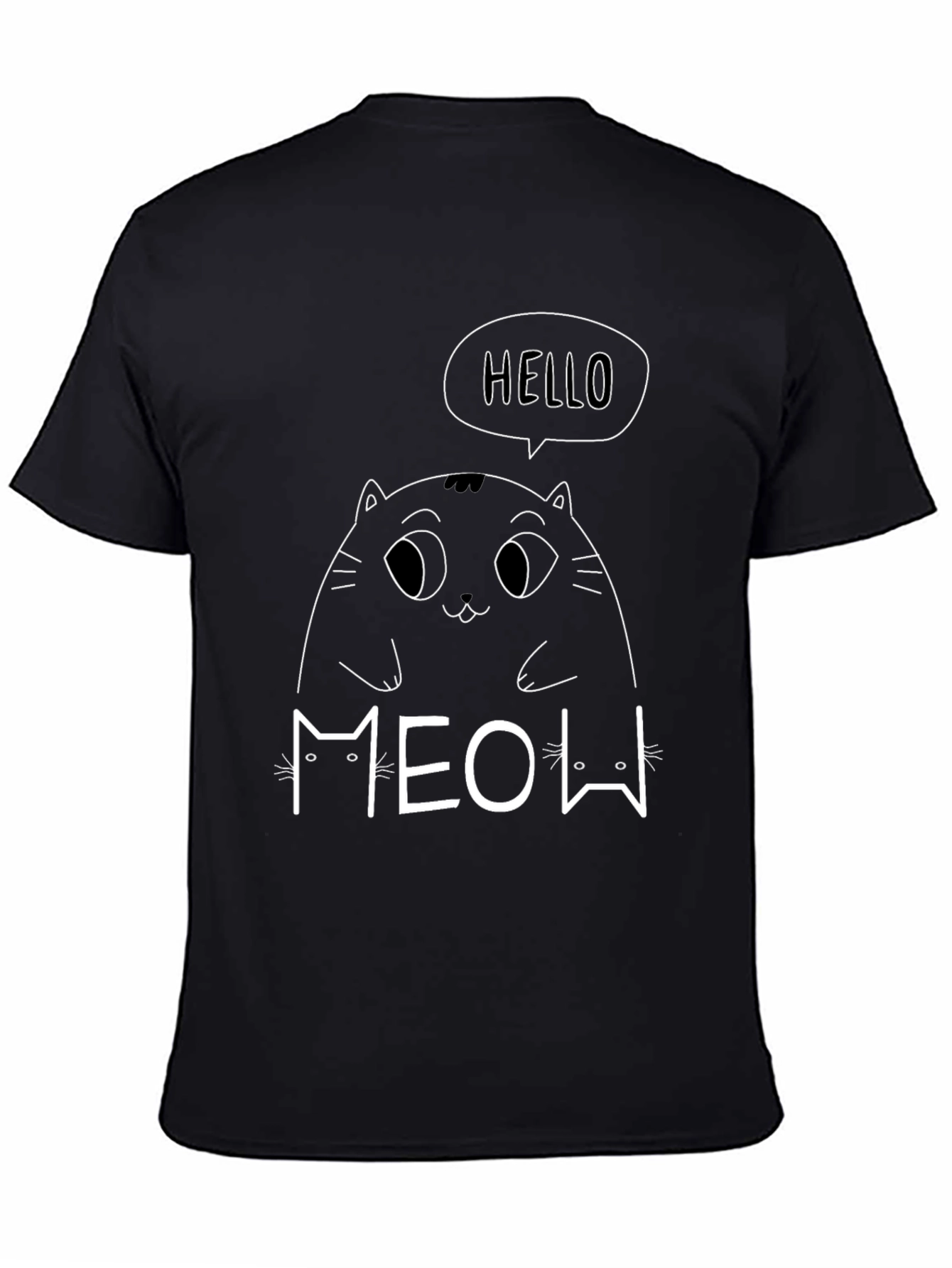 Black Cute Cat Hello Meow Graphic T-Shirt view 4