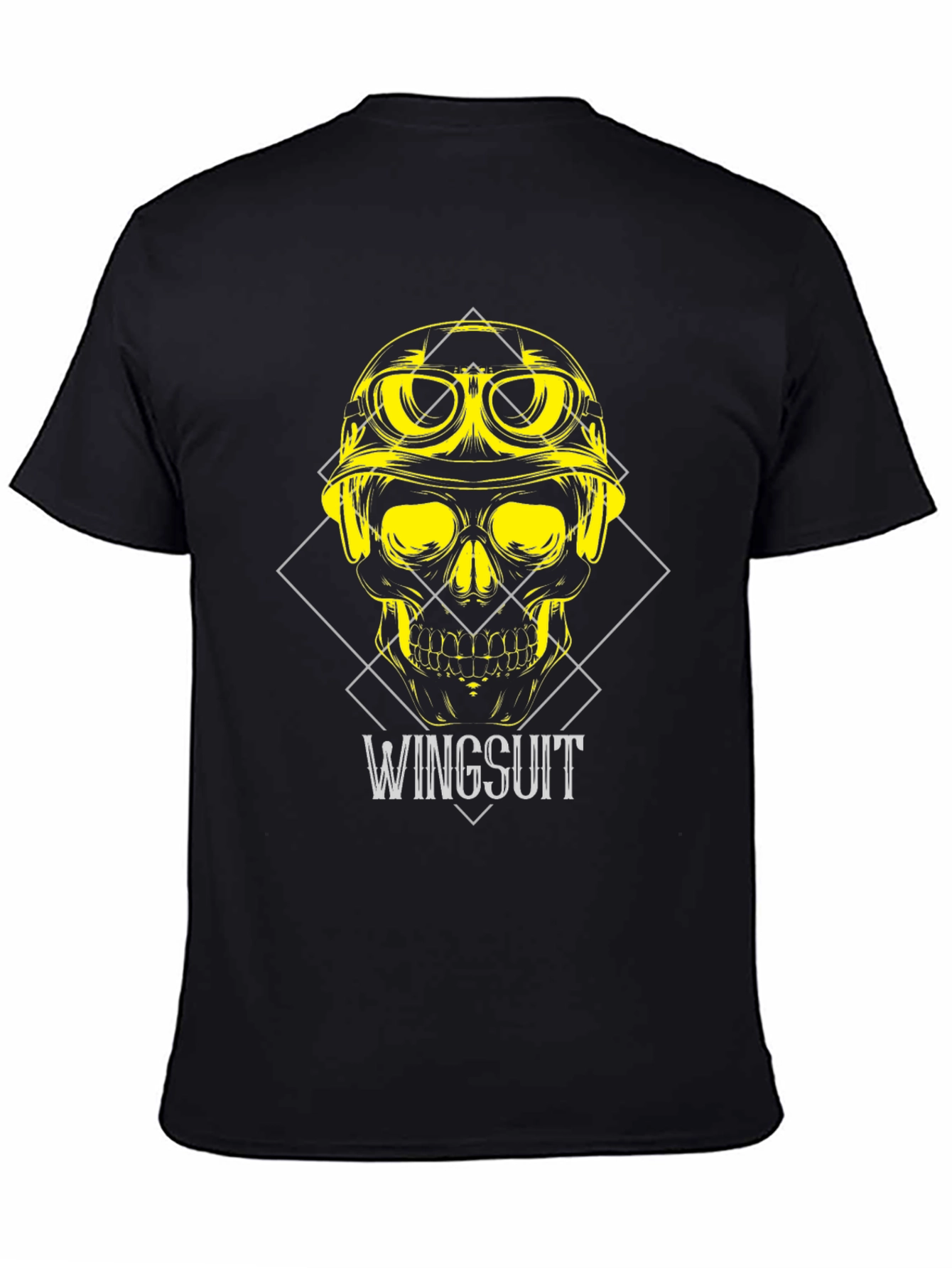 Black Wingsuit Skull Graphic Tee - Black Cotton T-Shirt view 4