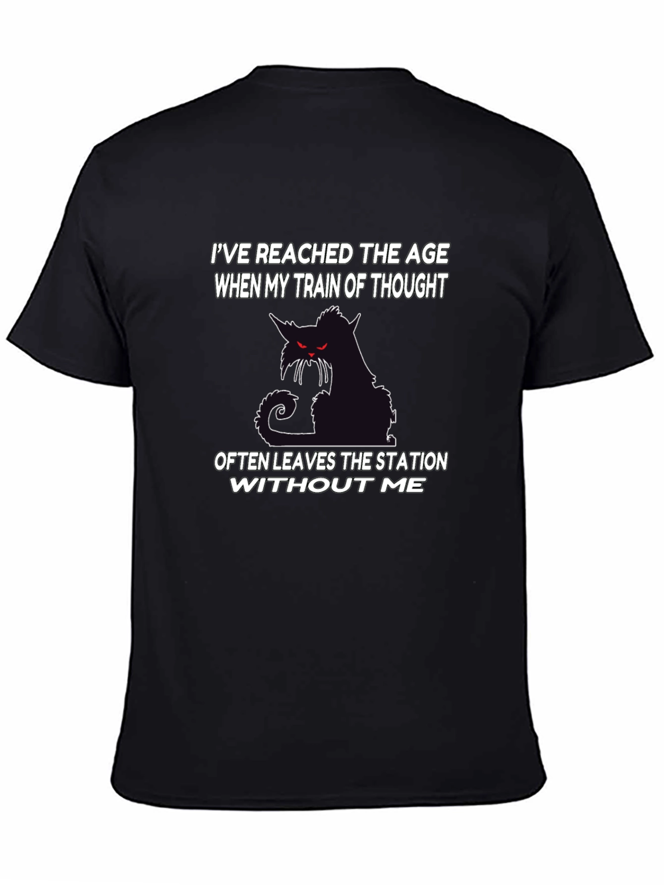 Black Funny Cat T-Shirt: Train of Thought view 4
