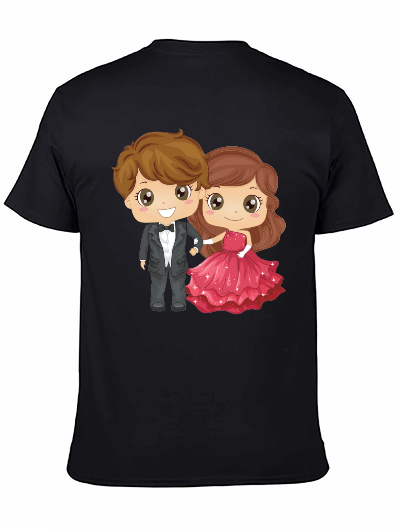 Black Cartoon Couple Graphic Black T-Shirt view 4