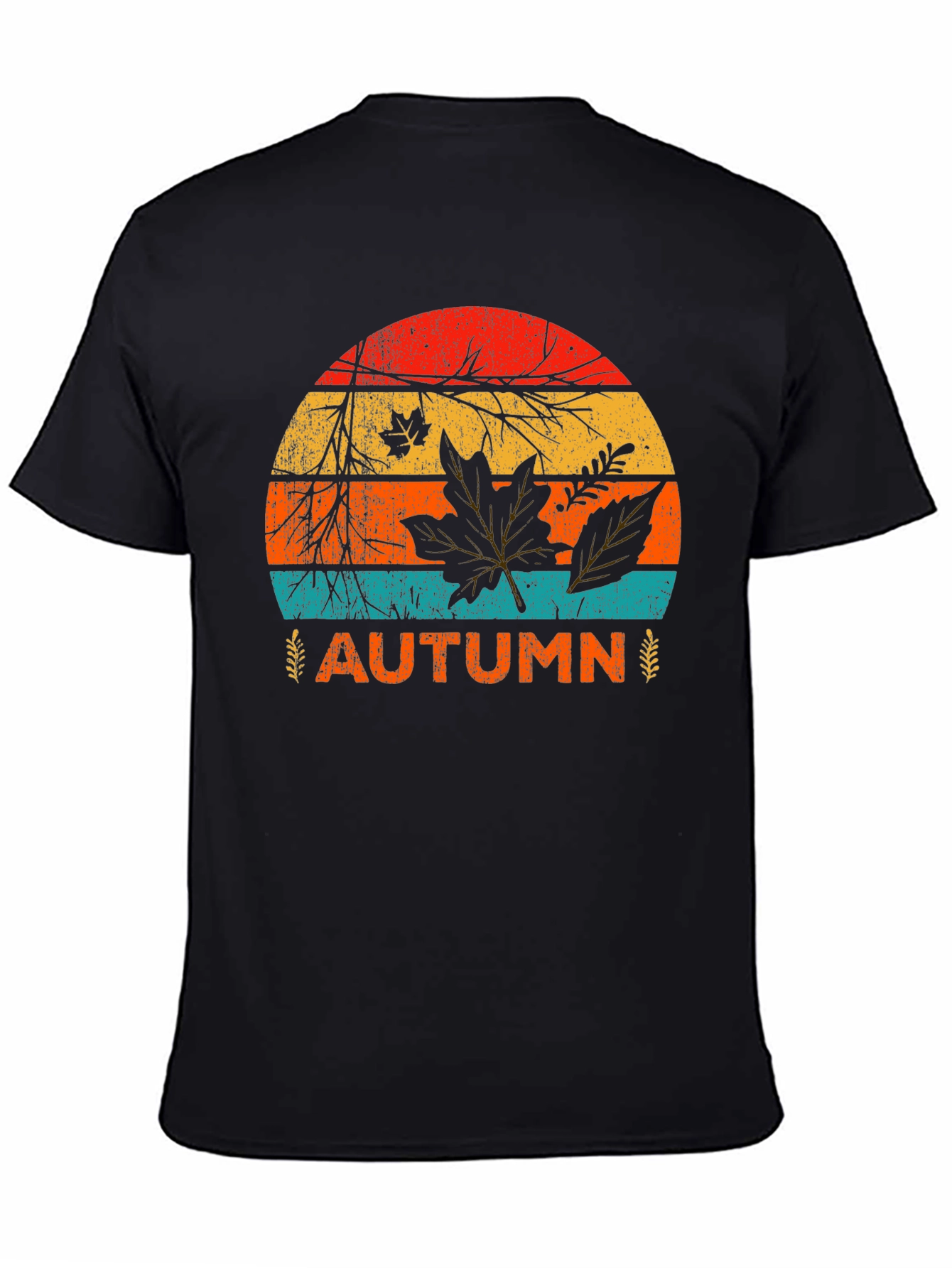 Black Retro Autumn Leaves Graphic Tee - Black view 4