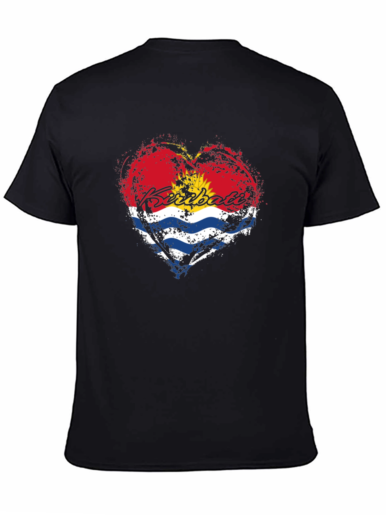 Black Kiribati Flag Heart T-Shirt - Black Graphic Tee view 4