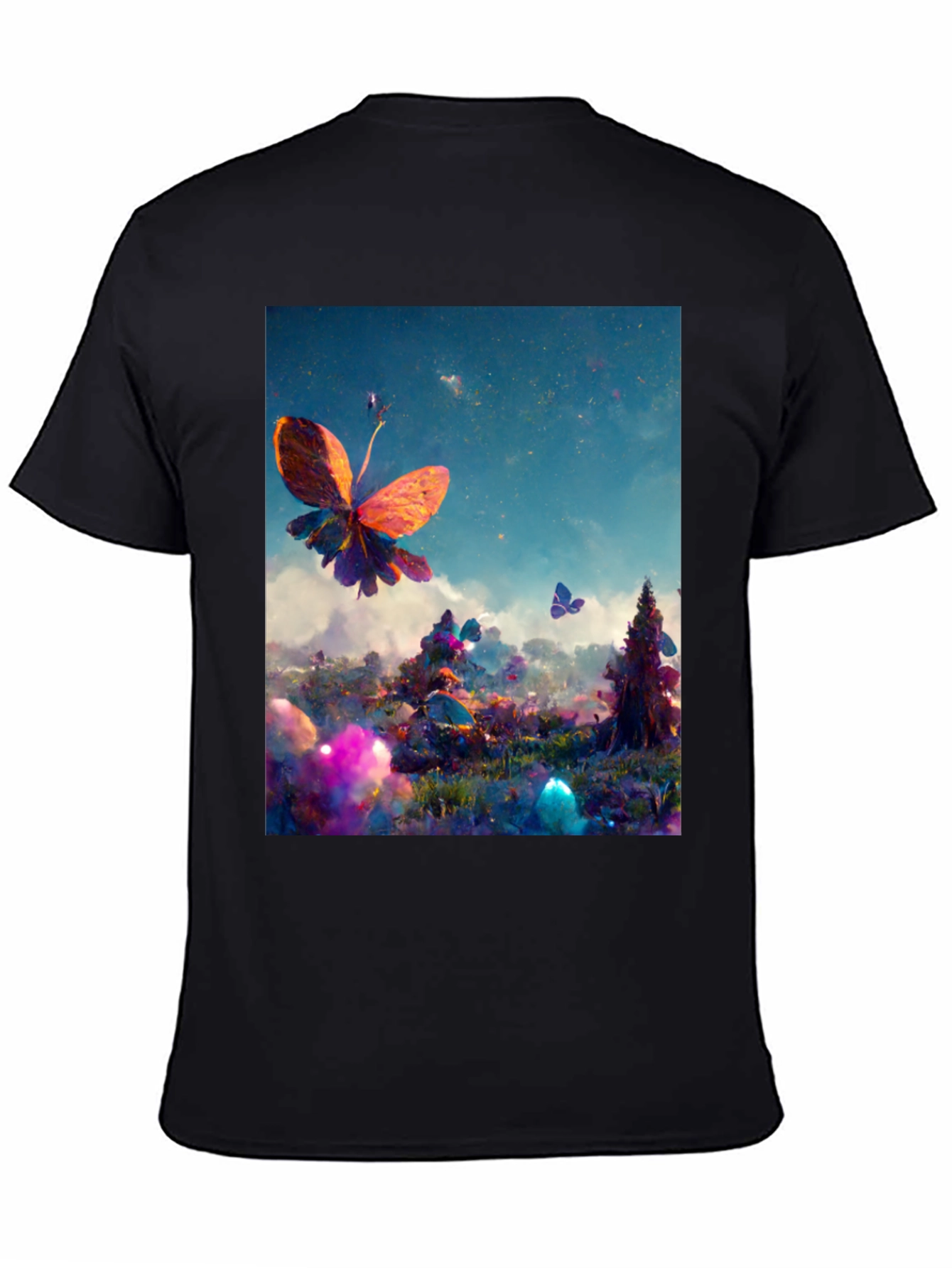Black Butterfly Fantasy Graphic Tee - Black Cotton Blend view 4