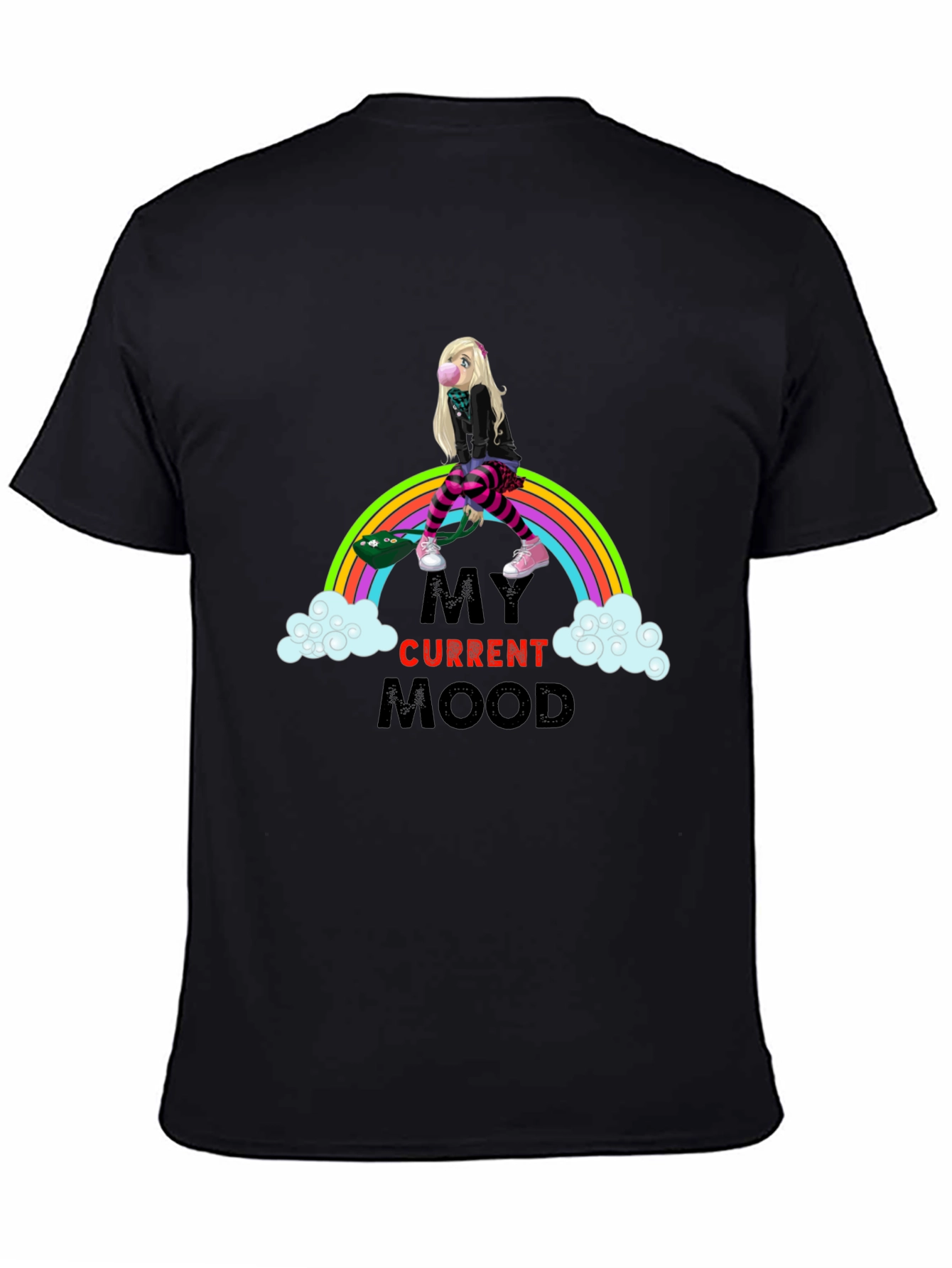 Black My Current Mood Rainbow Skateboard T-Shirt view 4