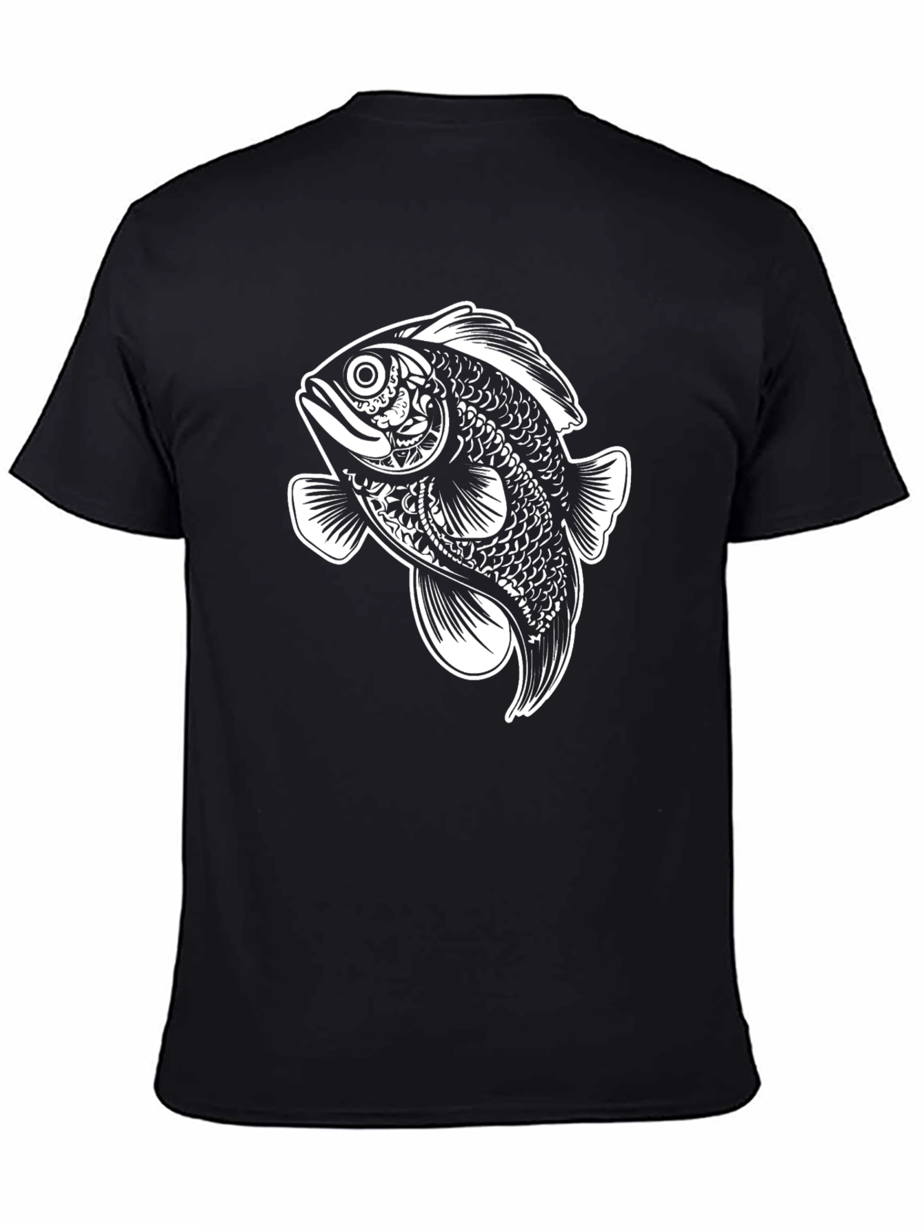 Black Black T-Shirt with Artistic Fish Graphic view 4