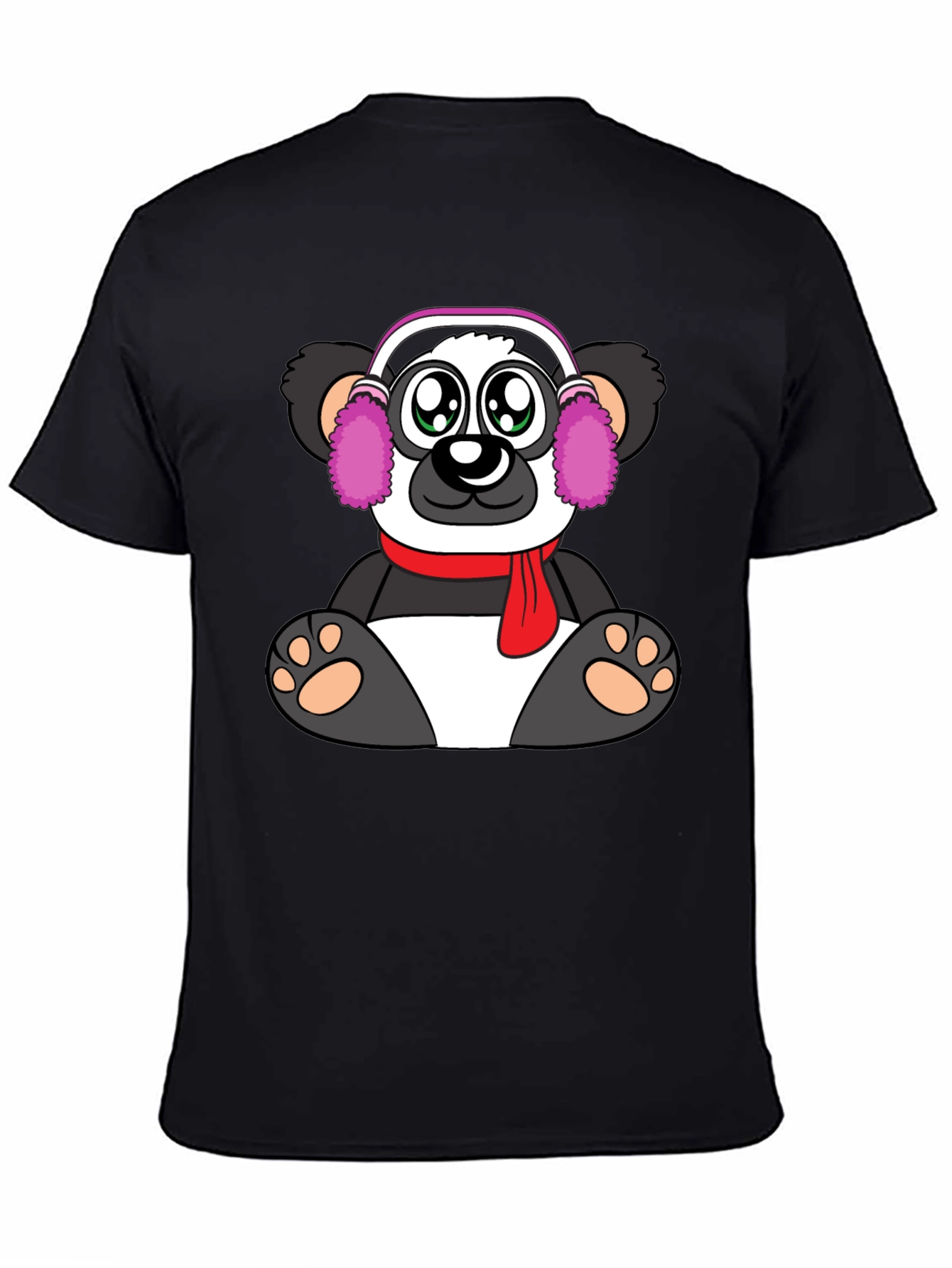 Black Cute Panda Bear Graphic Tee - Black Cotton Blend view 4