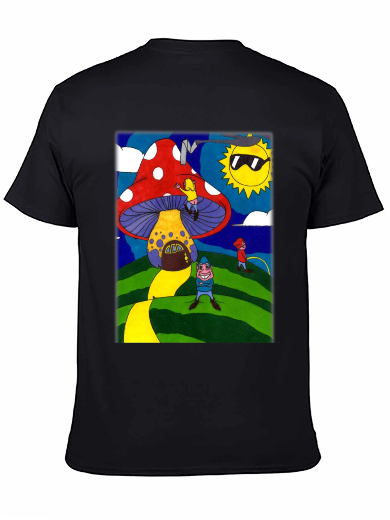 Black Funky Mushroom House Graphic Tee view 4