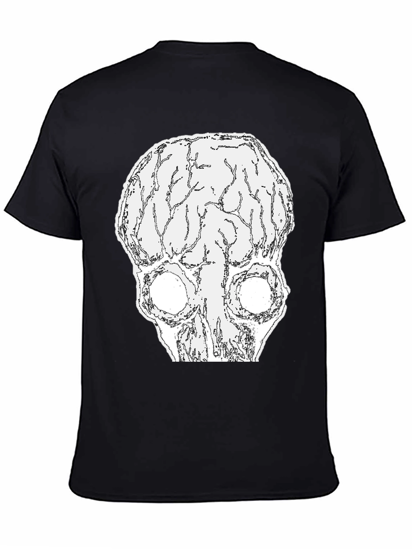 Black Brain Skull Graphic Tee - Black Cotton T-Shirt view 4