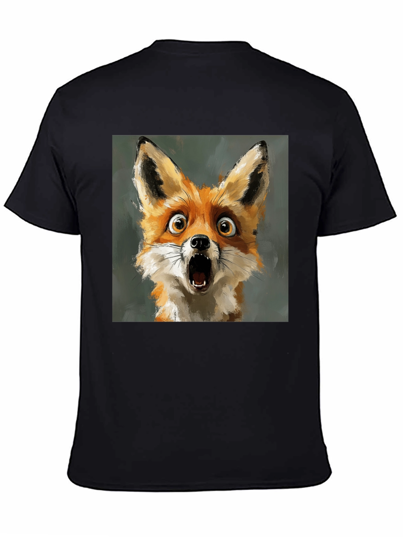 Black Surprised Fox Graphic Tee - Black Cotton T-Shirt view 4