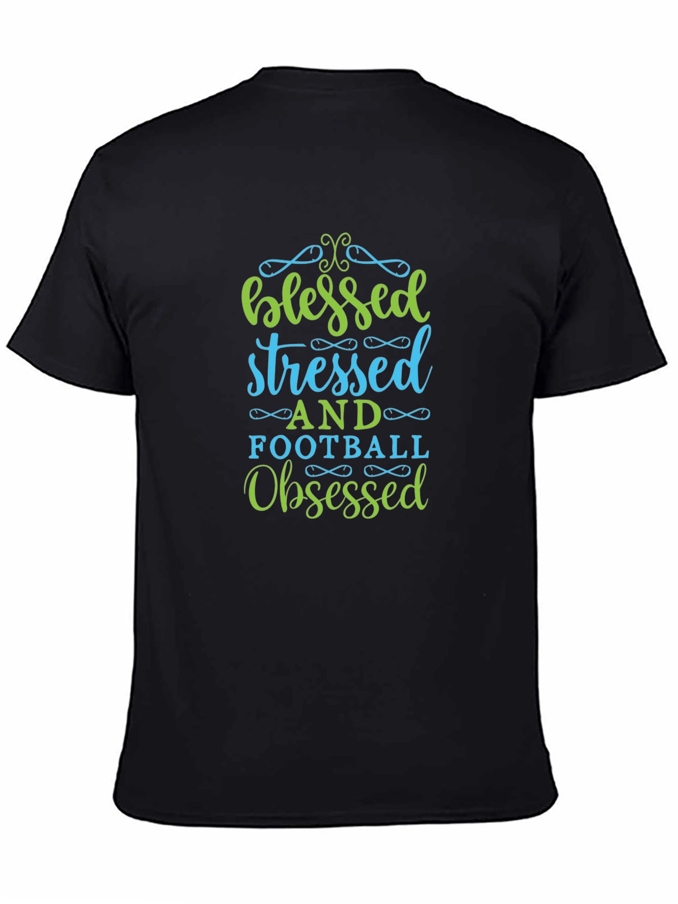 Black Blessed Stressed Football Obsessed T-Shirt view 4