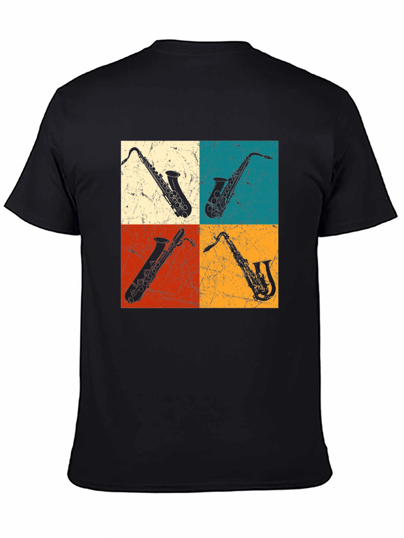 Black Saxophone Pop Art Graphic Tee - Music Lover T-Shirt view 4