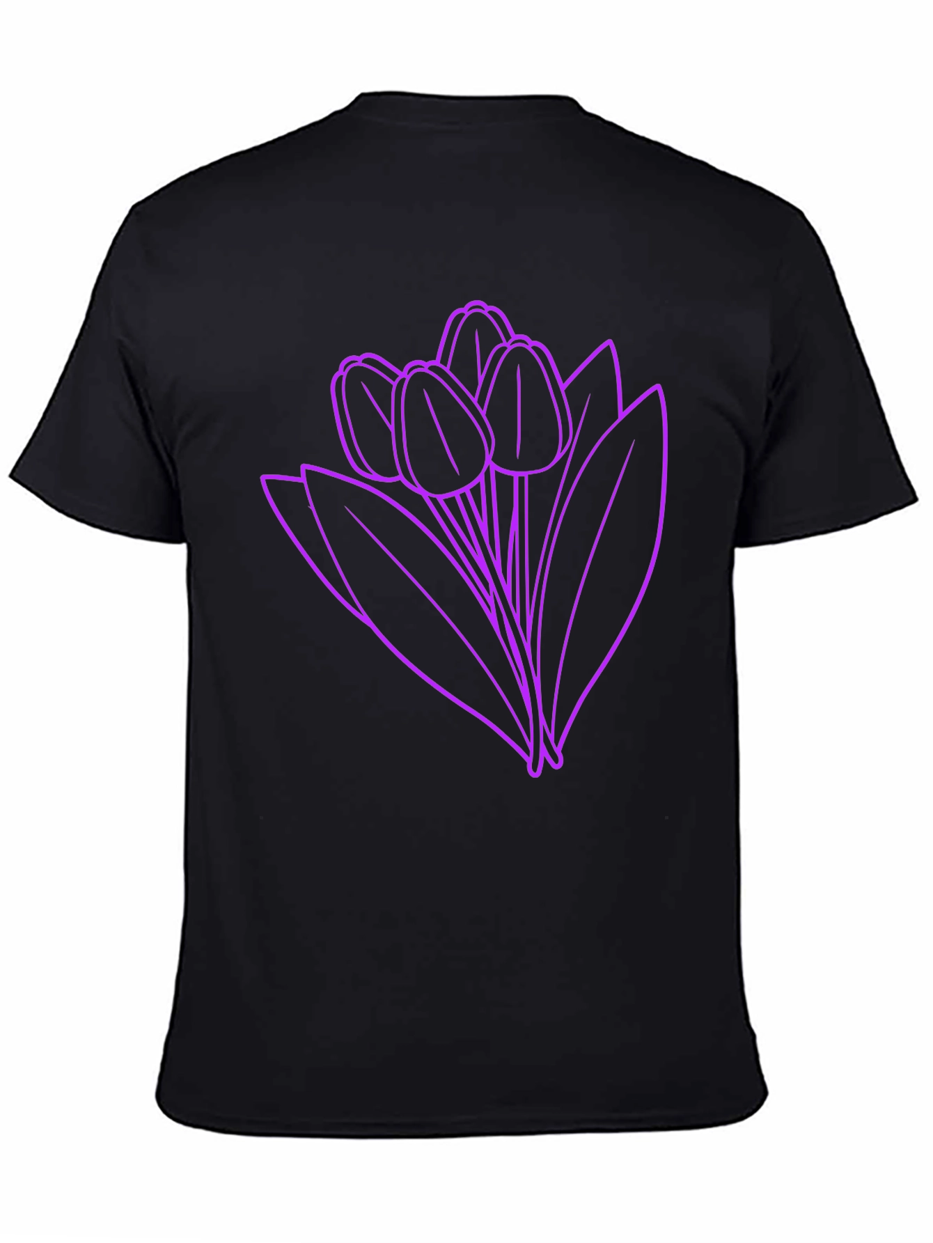 Black Floral Graphic Tee - Purple Tulips on Black view 4