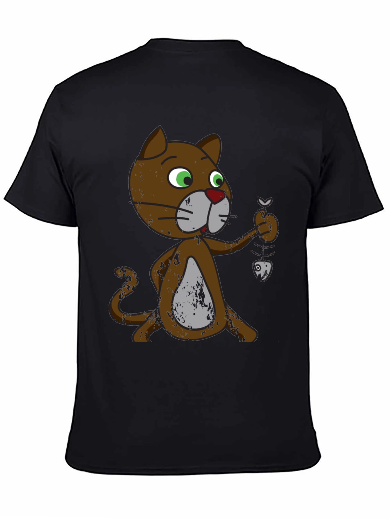 Black Cartoon Cat Fish Skeleton T-Shirt view 4