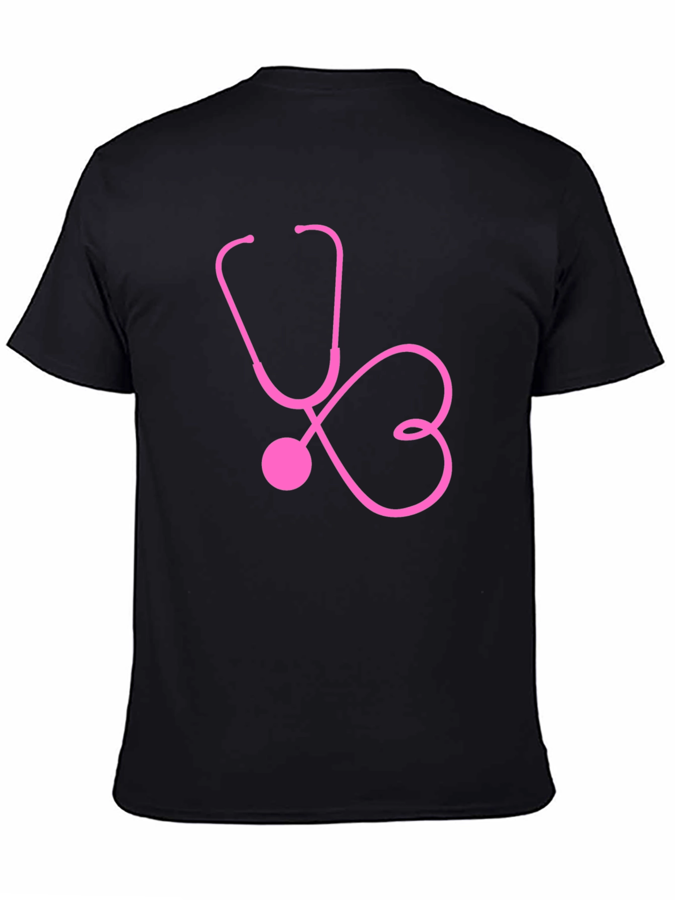 Black Pink Stethoscope Heartbeat Black T-Shirt view 4