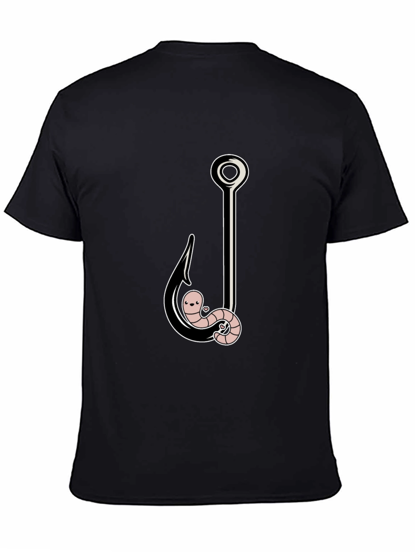 Black Funny Worm On A Hook Black T-Shirt view 4