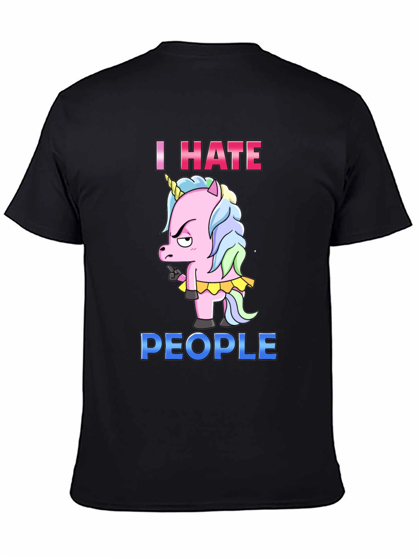 Black I Hate People Unicorn Graphic T-Shirt view 4