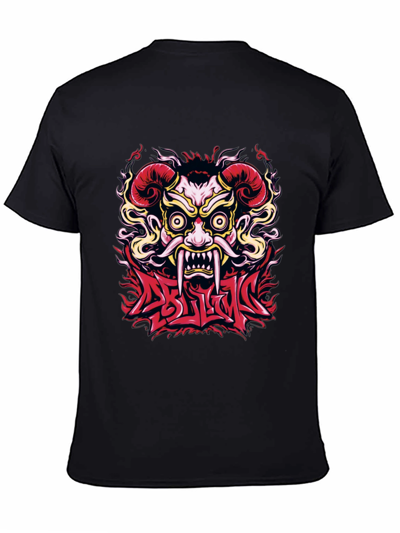 Black  Oni Mask Graphic T-Shirt - Bold Design view 4