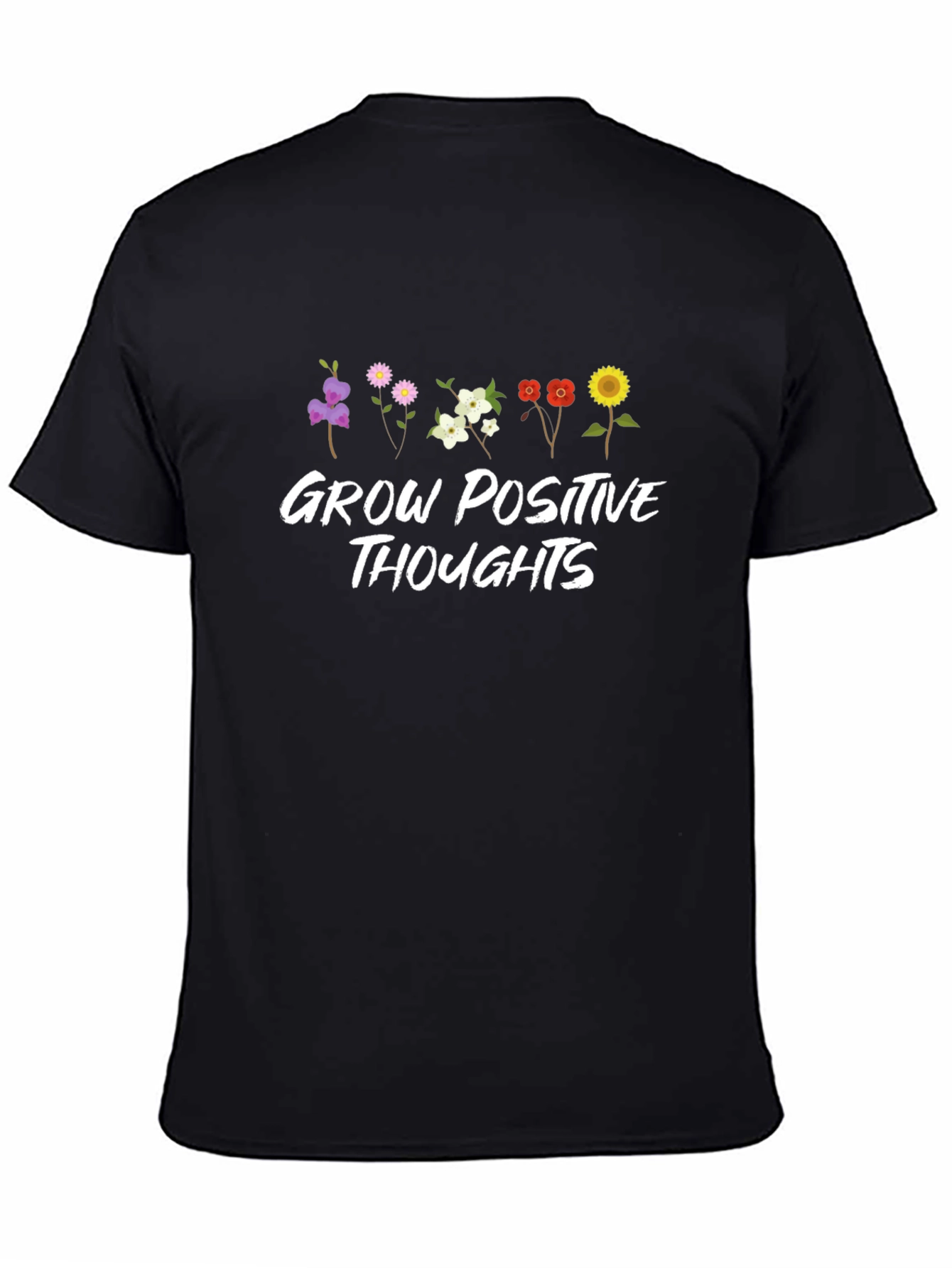 Black Grow Positive Thoughts Floral T-Shirt view 4