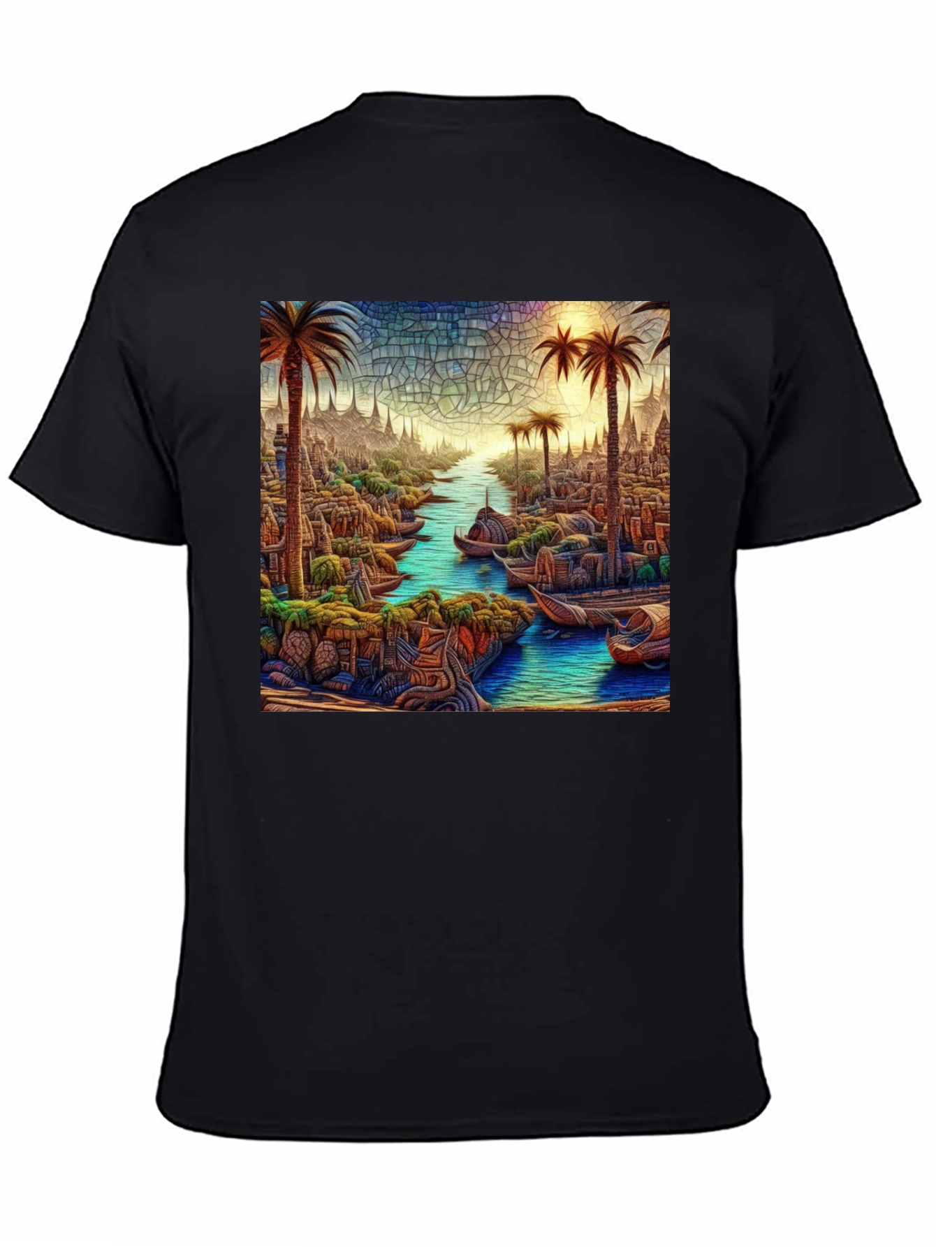 Black Tropical Mosaic Art Tee - Men's Black T-Shirt view 4