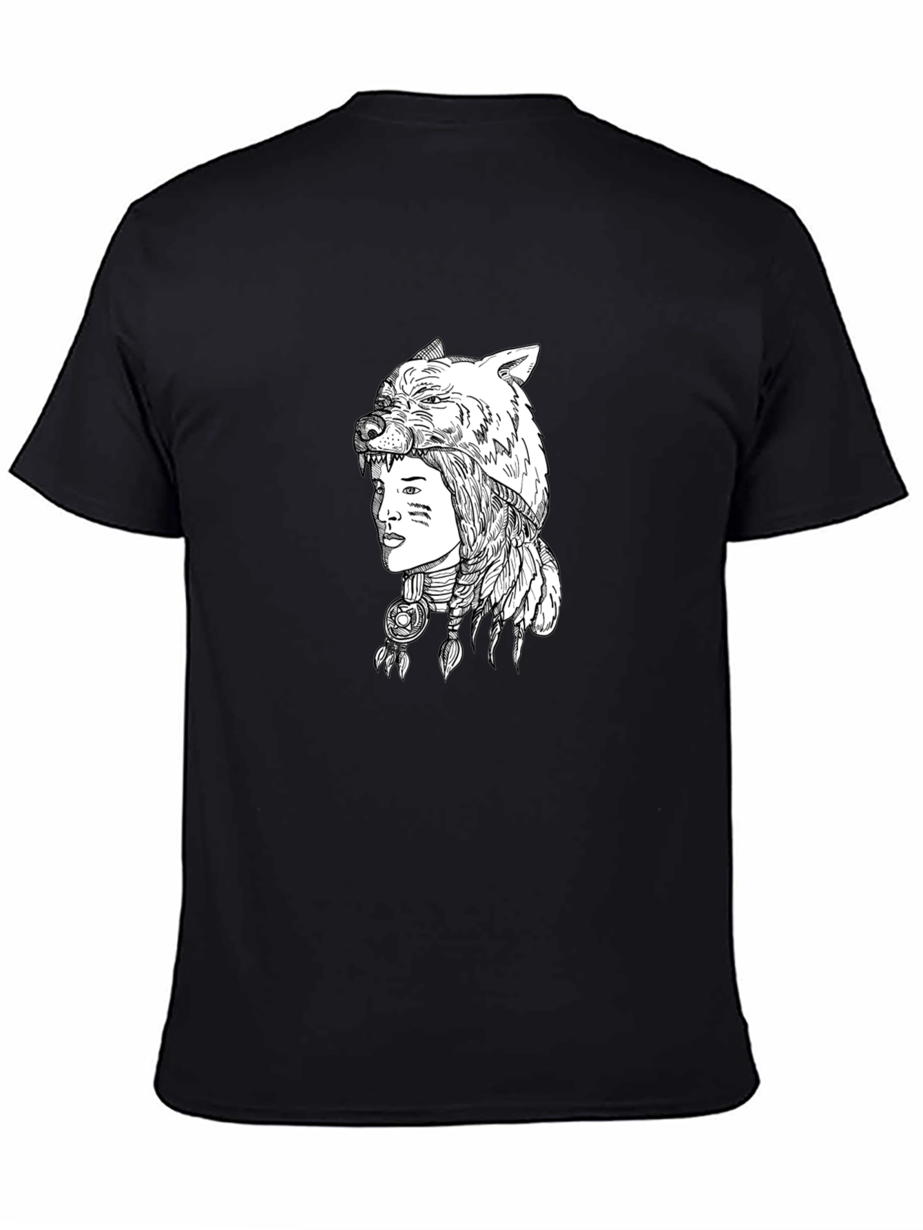 Black Native American Wolf Headdress Graphic Tee view 4