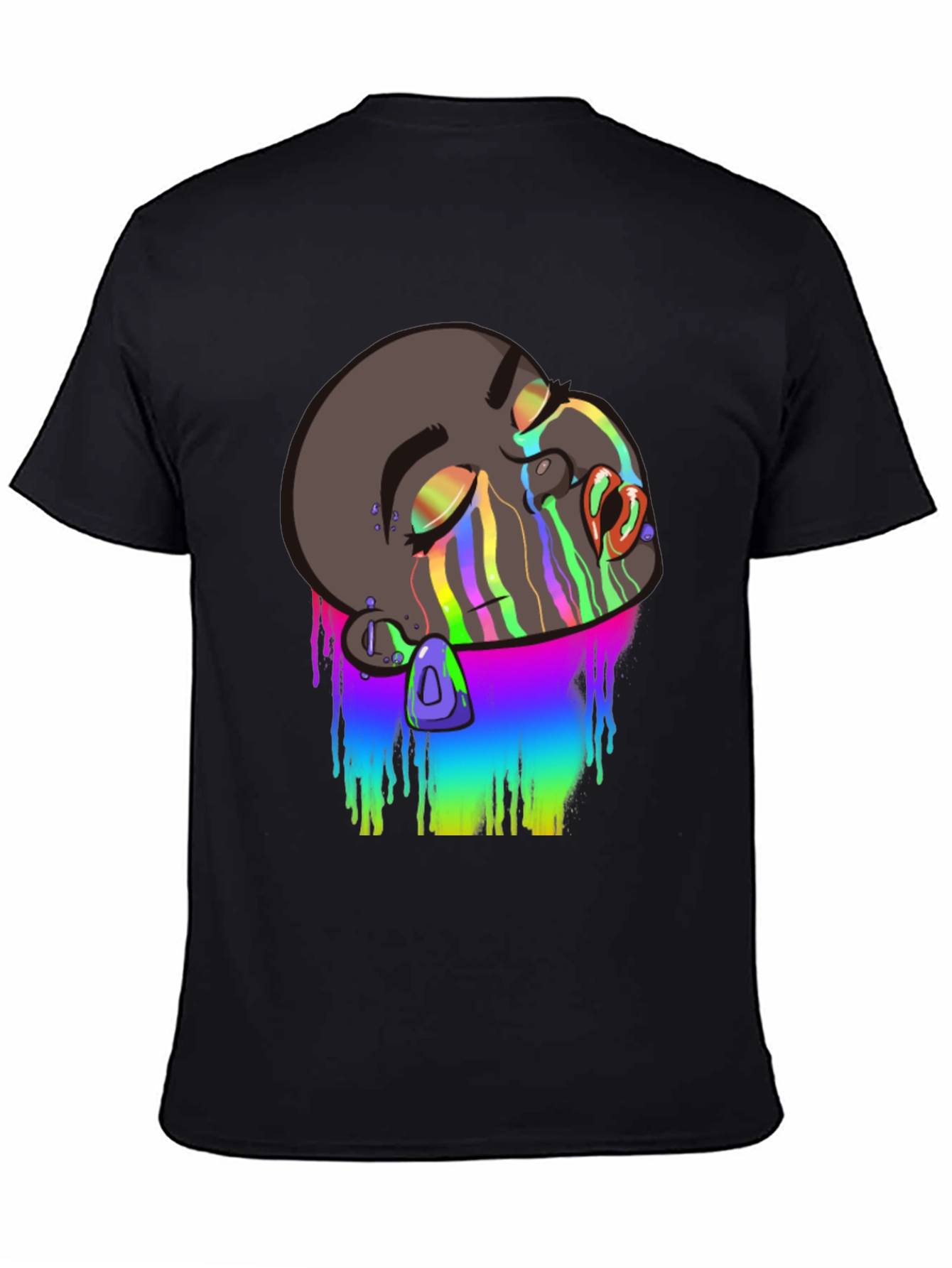 Black Melting Rainbow Drip Graphic T-Shirt view 4