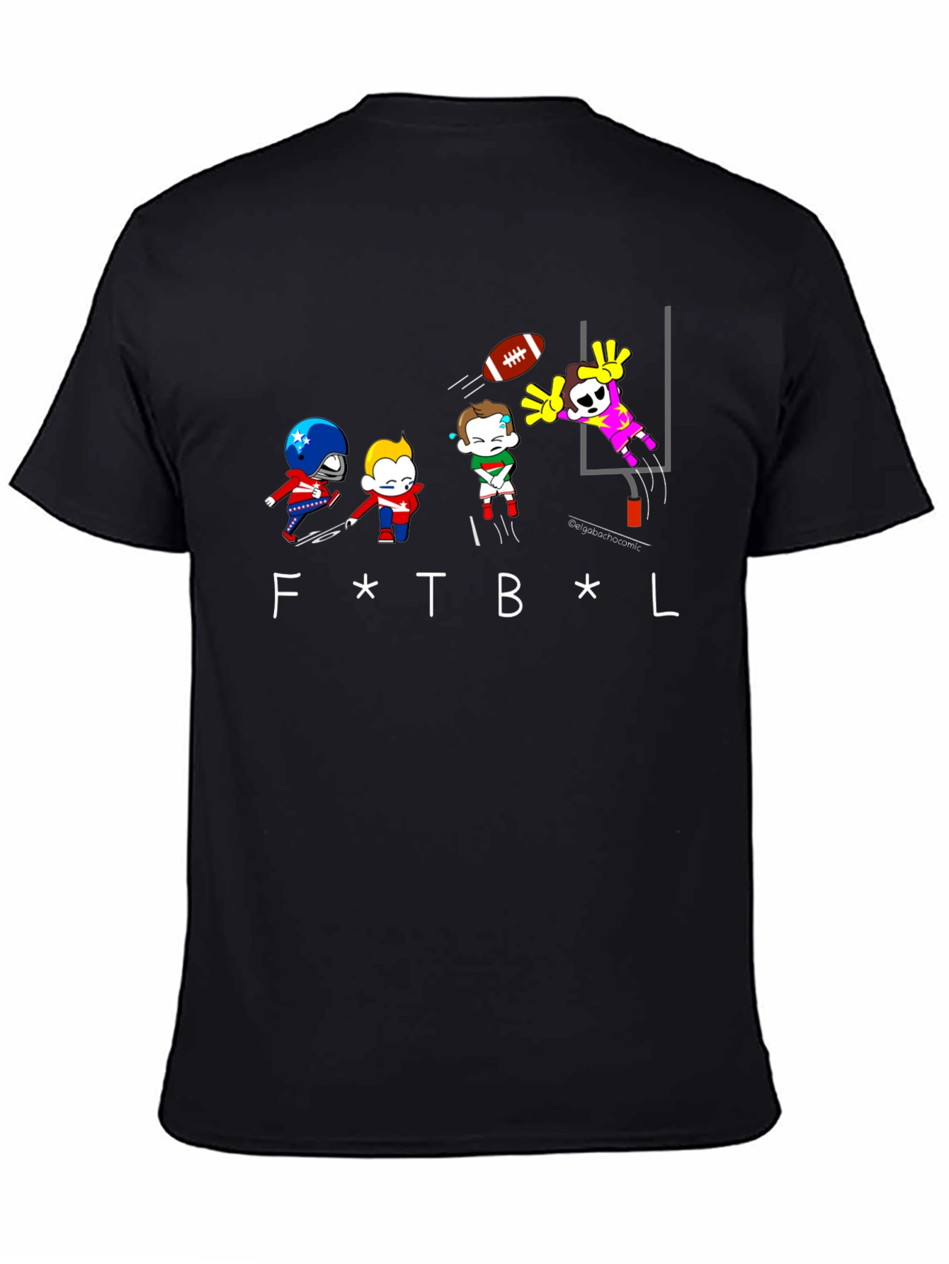 Black Funny Football Cartoon Black T-Shirt view 4