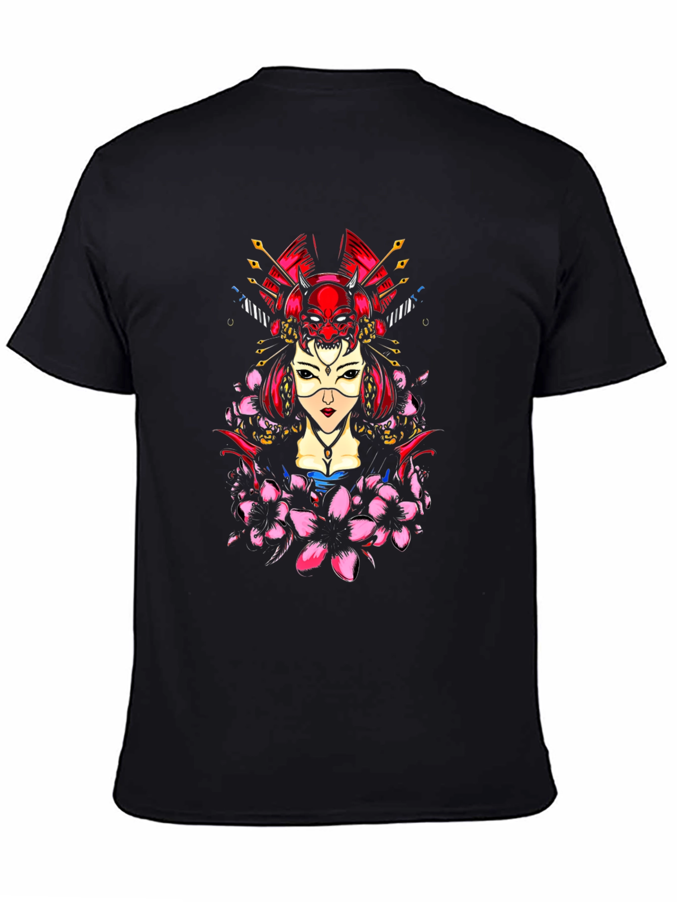 Black Geisha Oni Mask Graphic Tee - Black view 4