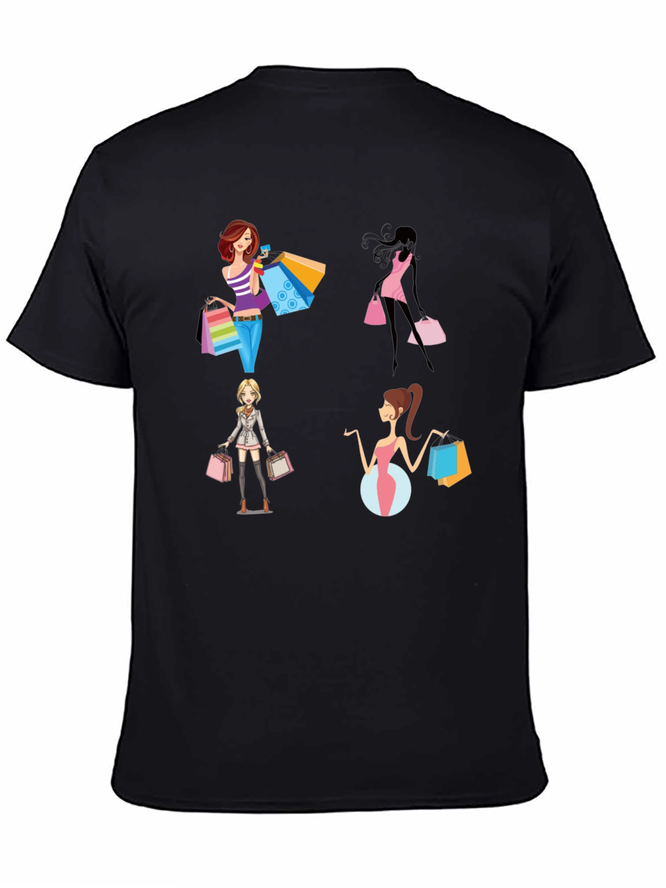Black Stylish Shopping Women Graphic Tee - Black view 4