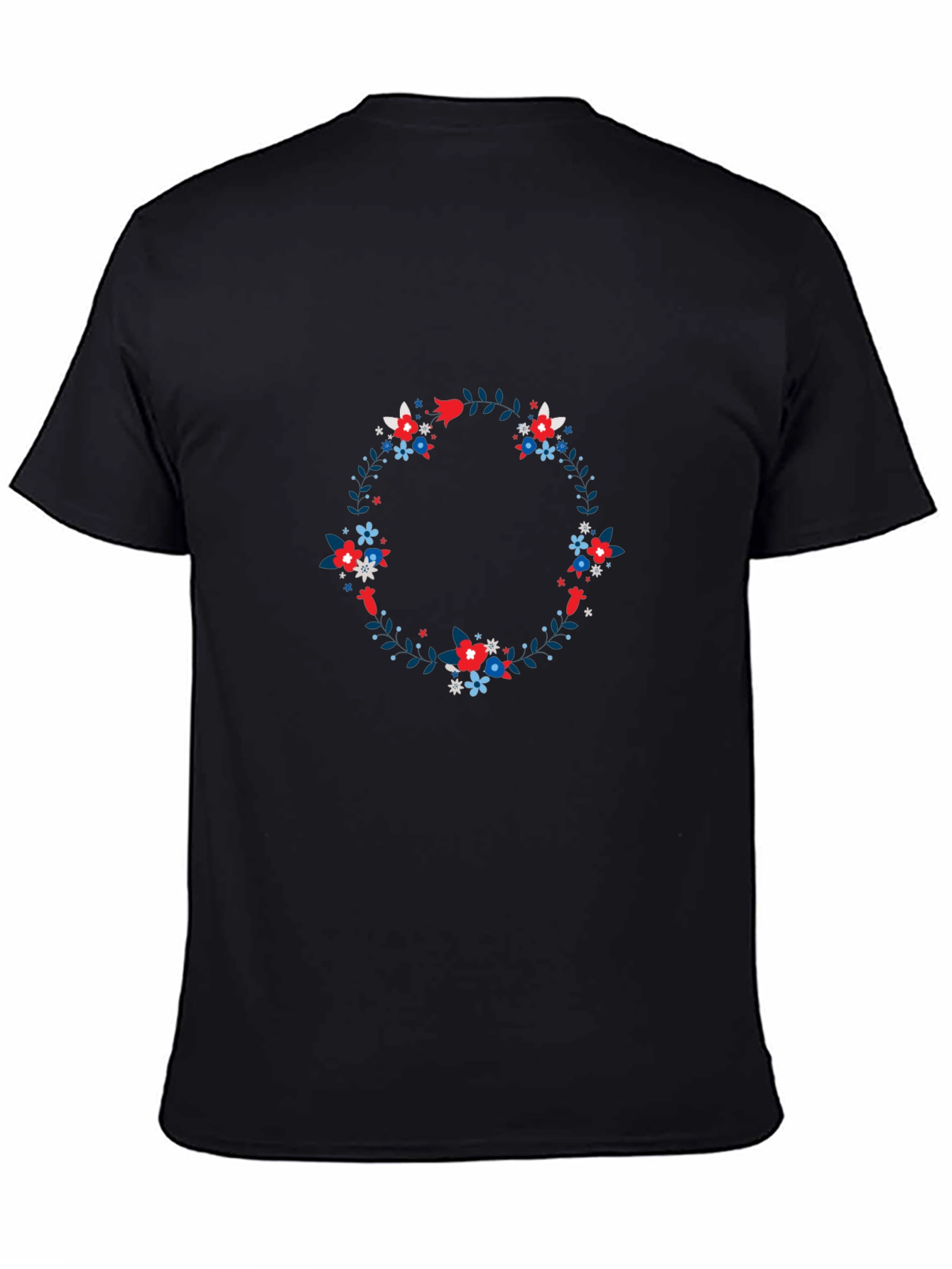 Black Floral Wreath Graphic Tee - Black Cotton T-Shirt view 4