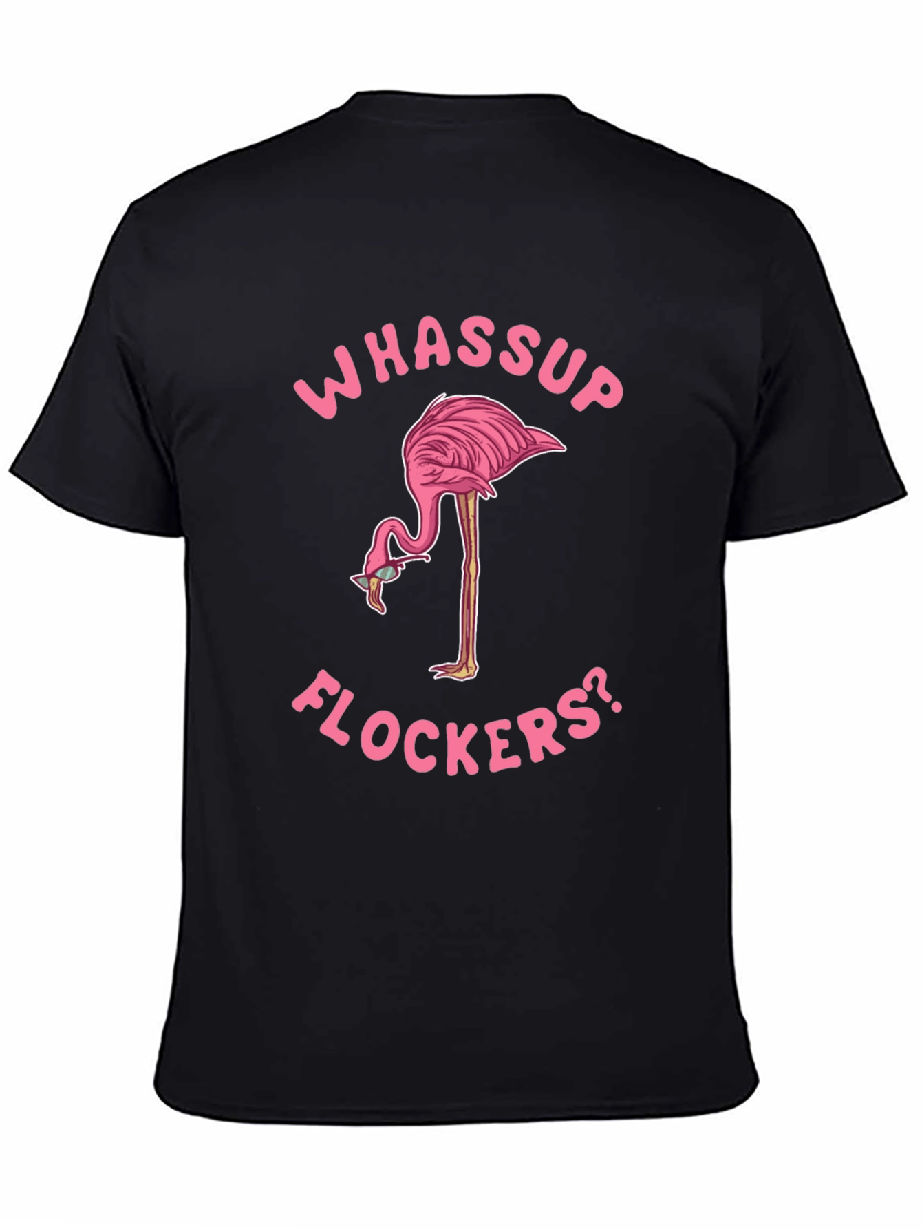 Black Whassup Flockers Flamingo T-Shirt view 4