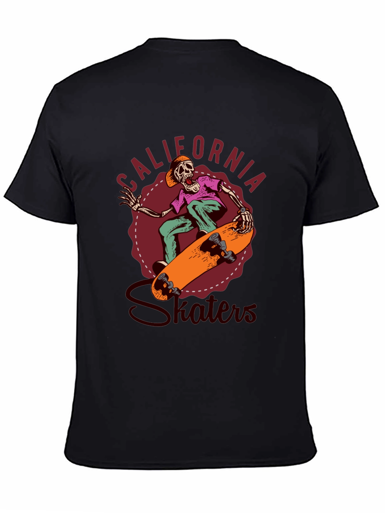 Black California Skaters Graphic Tee - Cool Skeleton Design view 4