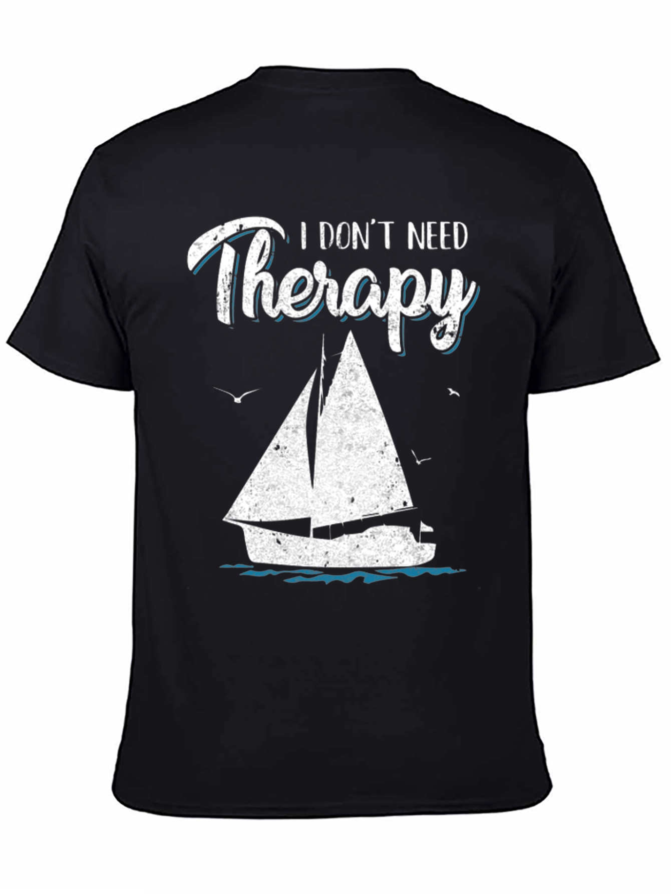 Black Sailboat Therapy Graphic T-Shirt: Black Cotton Tee view 4