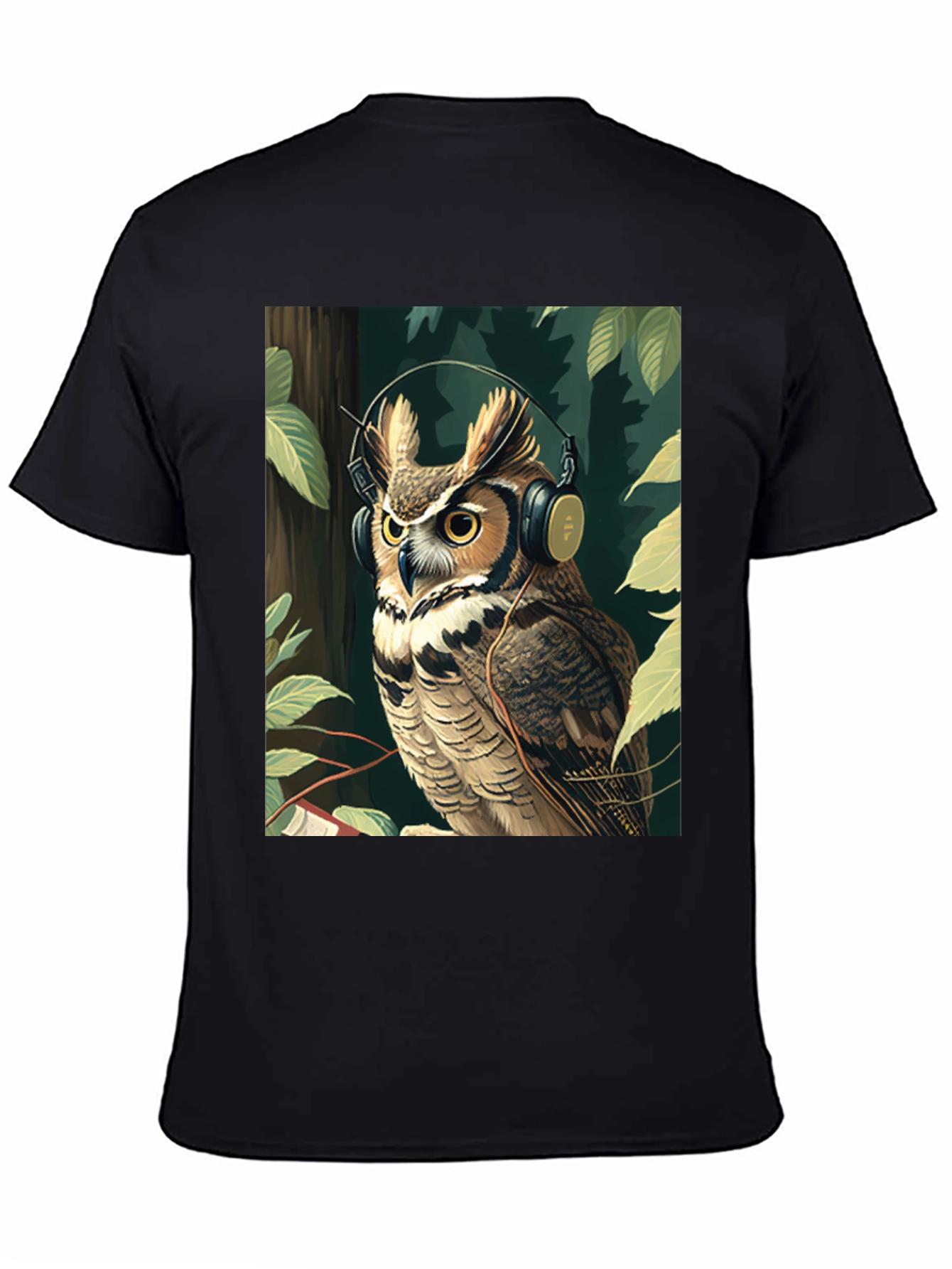 Black Owl with Headphones Graphic Tee - Stylish & Unique view 4