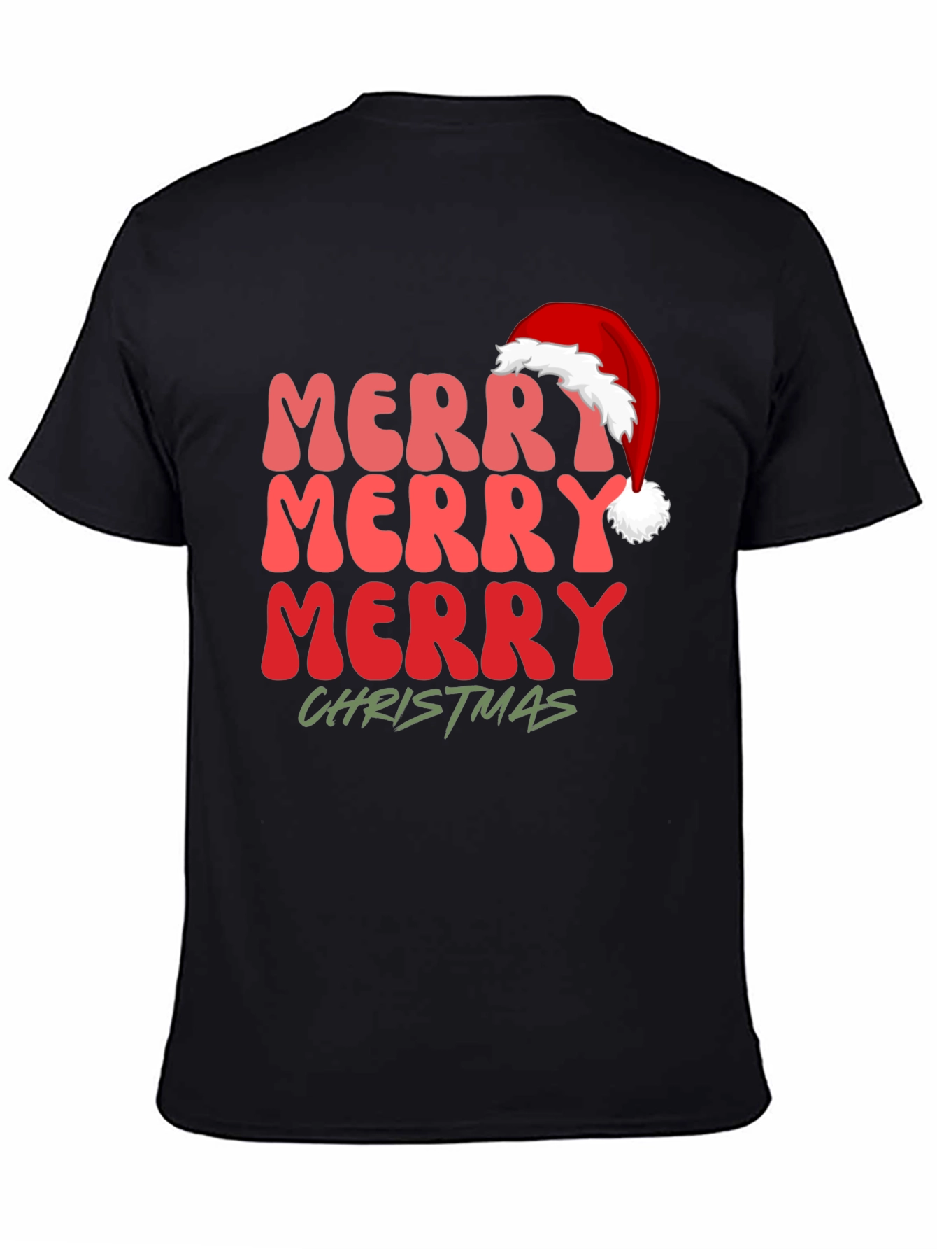 Black Merry Christmas Santa Hat Graphic Tee view 4
