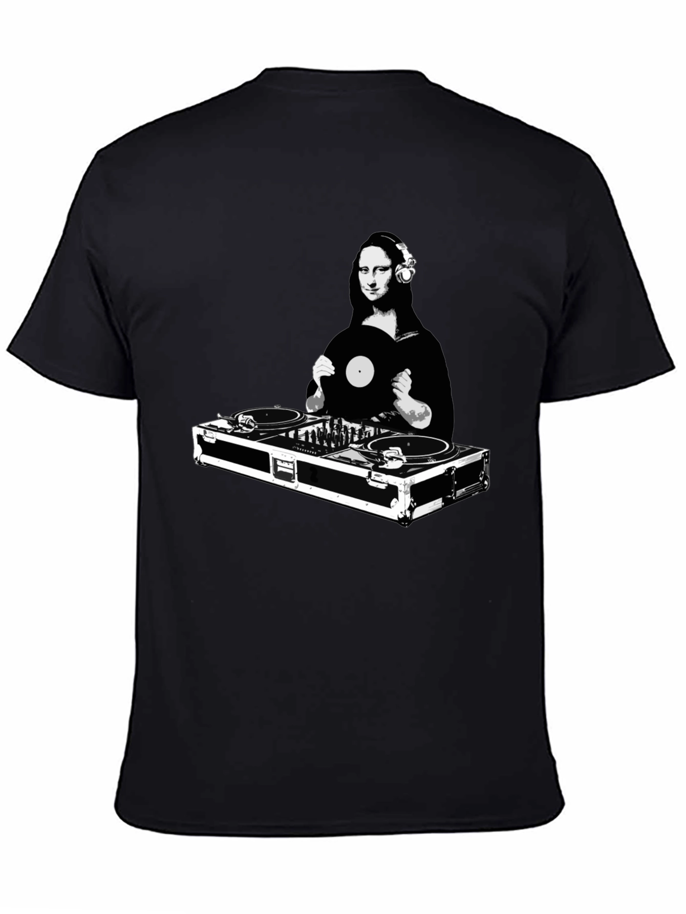 Black Mona Lisa DJ Black T-Shirt - Unique Graphic Tee view 4