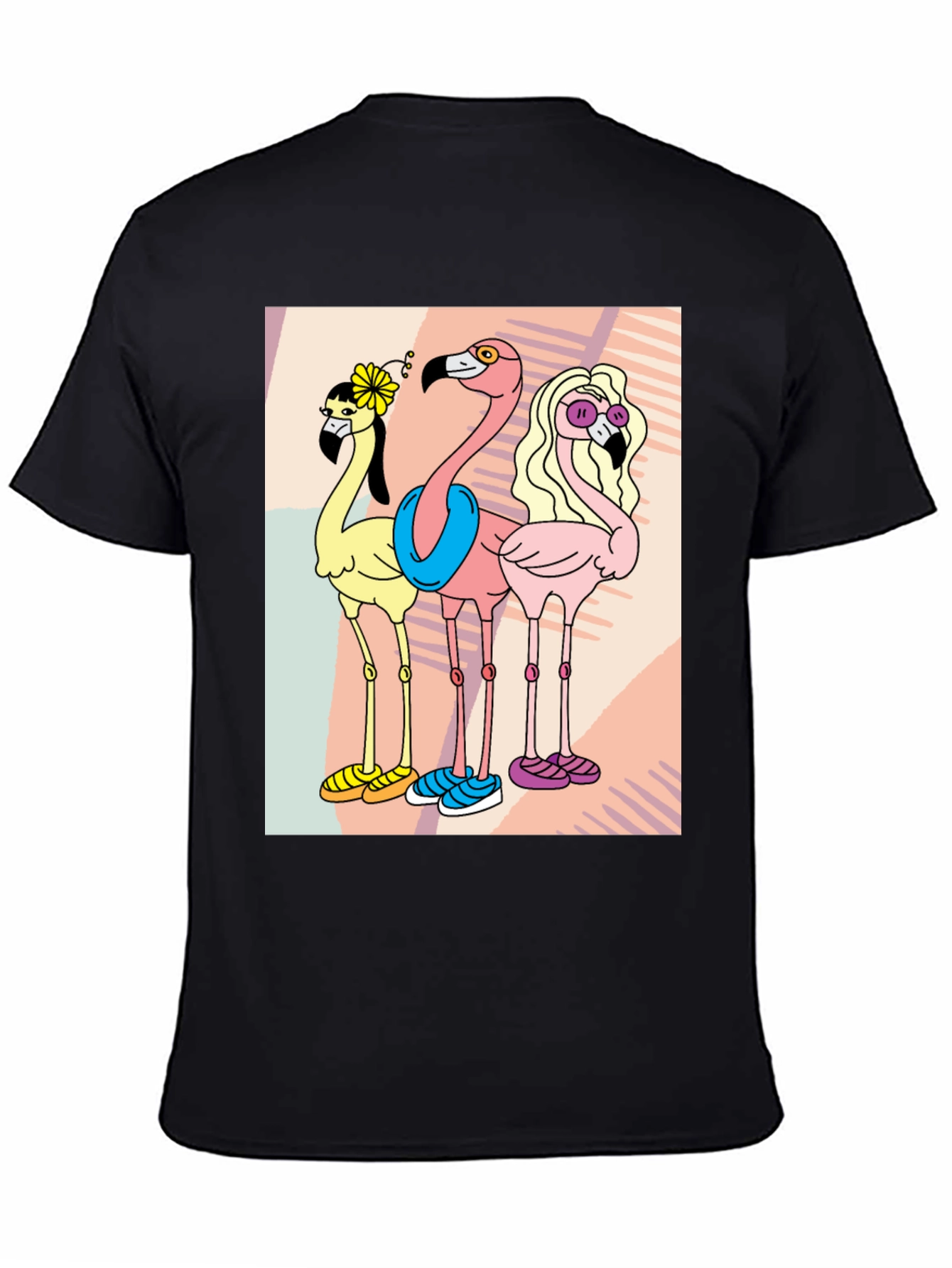 Black Funky Flamingo Tee - Quirky Cartoon T-Shirt view 4