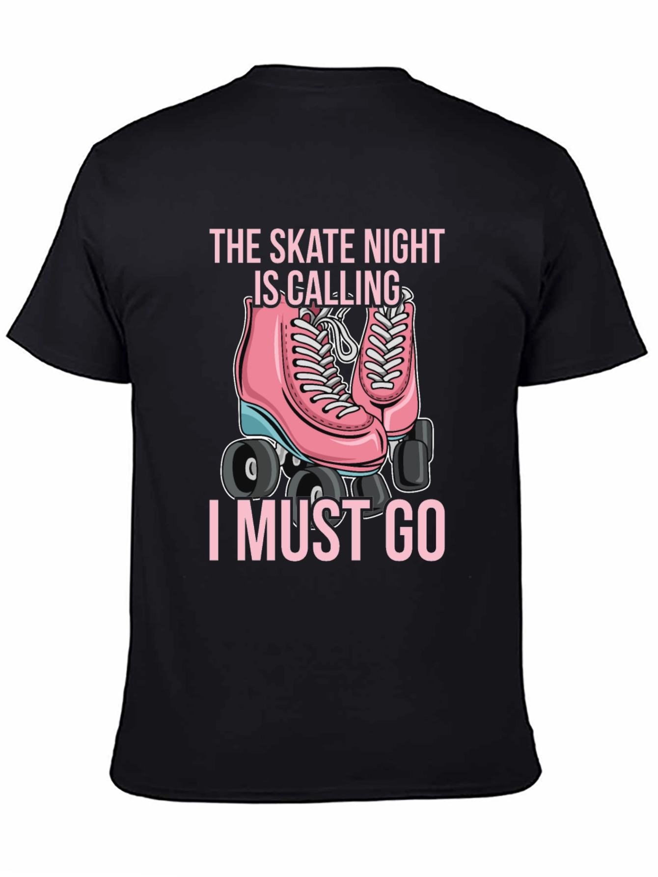 Black Skate Night Calling T-Shirt - Pink Roller Skate Graphic view 4