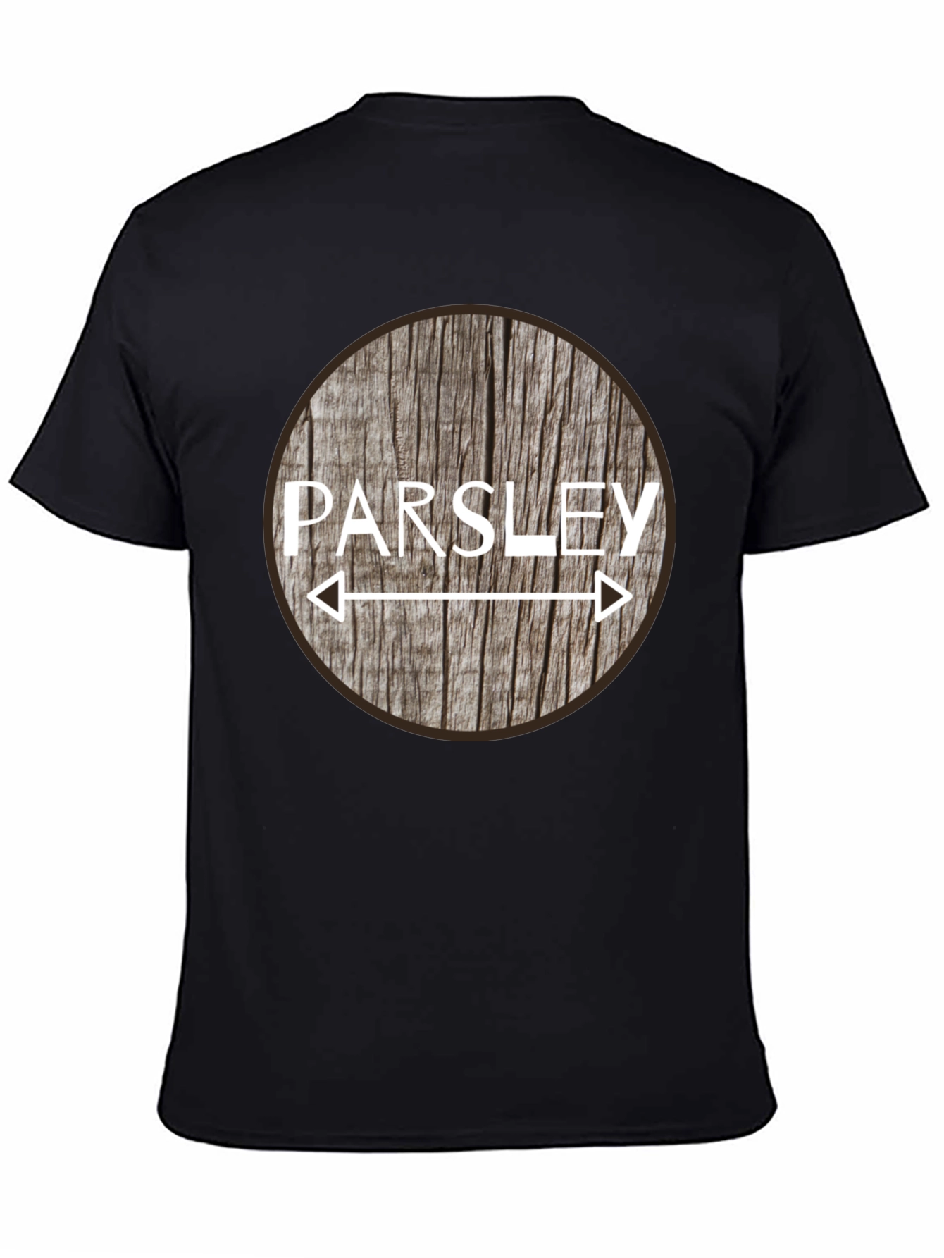 Black Parsley Direction Wood Design Men's Black T-Shirt view 4