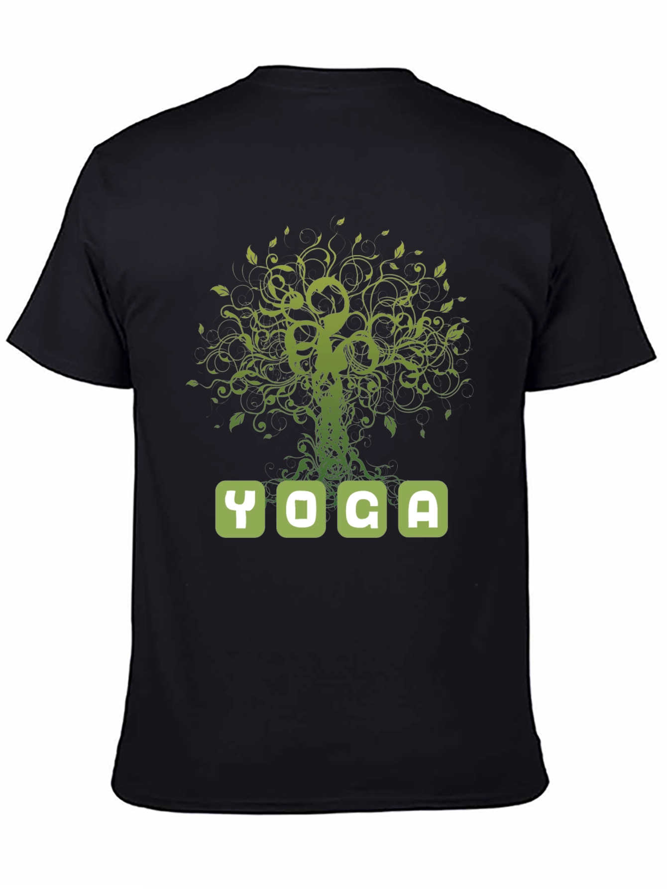 Black Yoga Tree Graphic Tee - Men's Black Cotton T-Shirt view 4