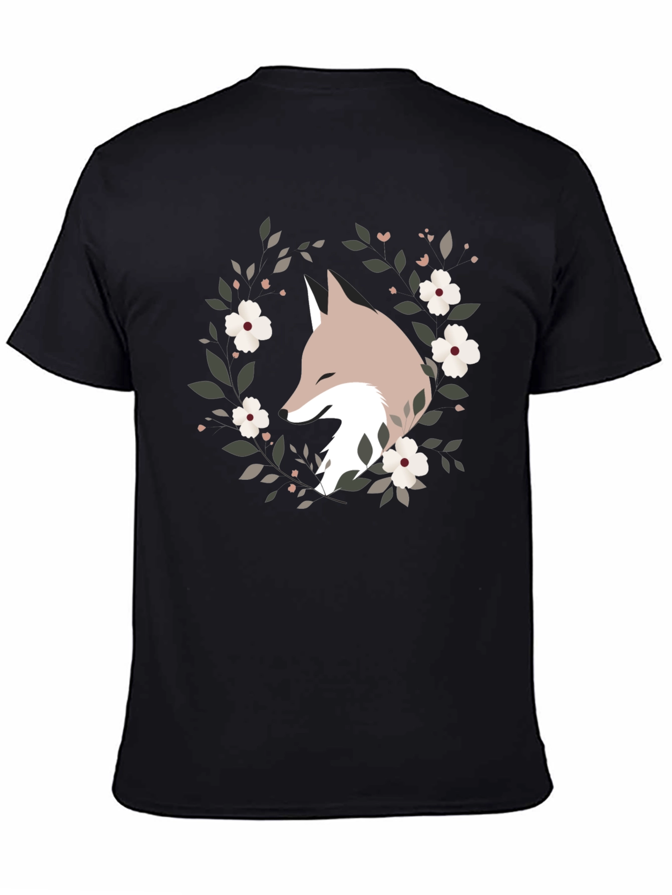 Black Fox Floral Wreath Graphic Tee - Black view 4
