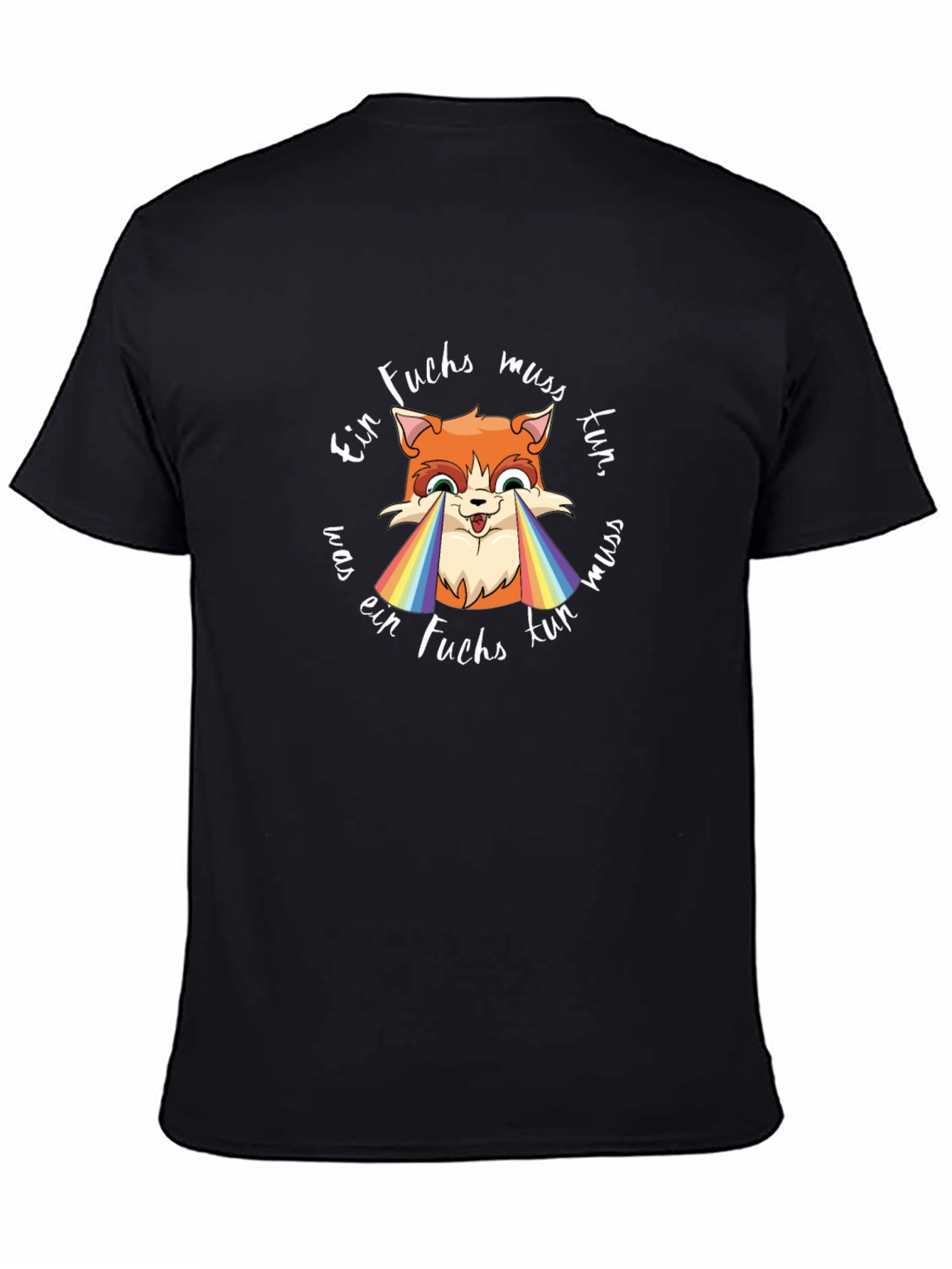 Black Ein Fuchs Muss Tun Rainbow T-Shirt - Black Cotton Tee view 4