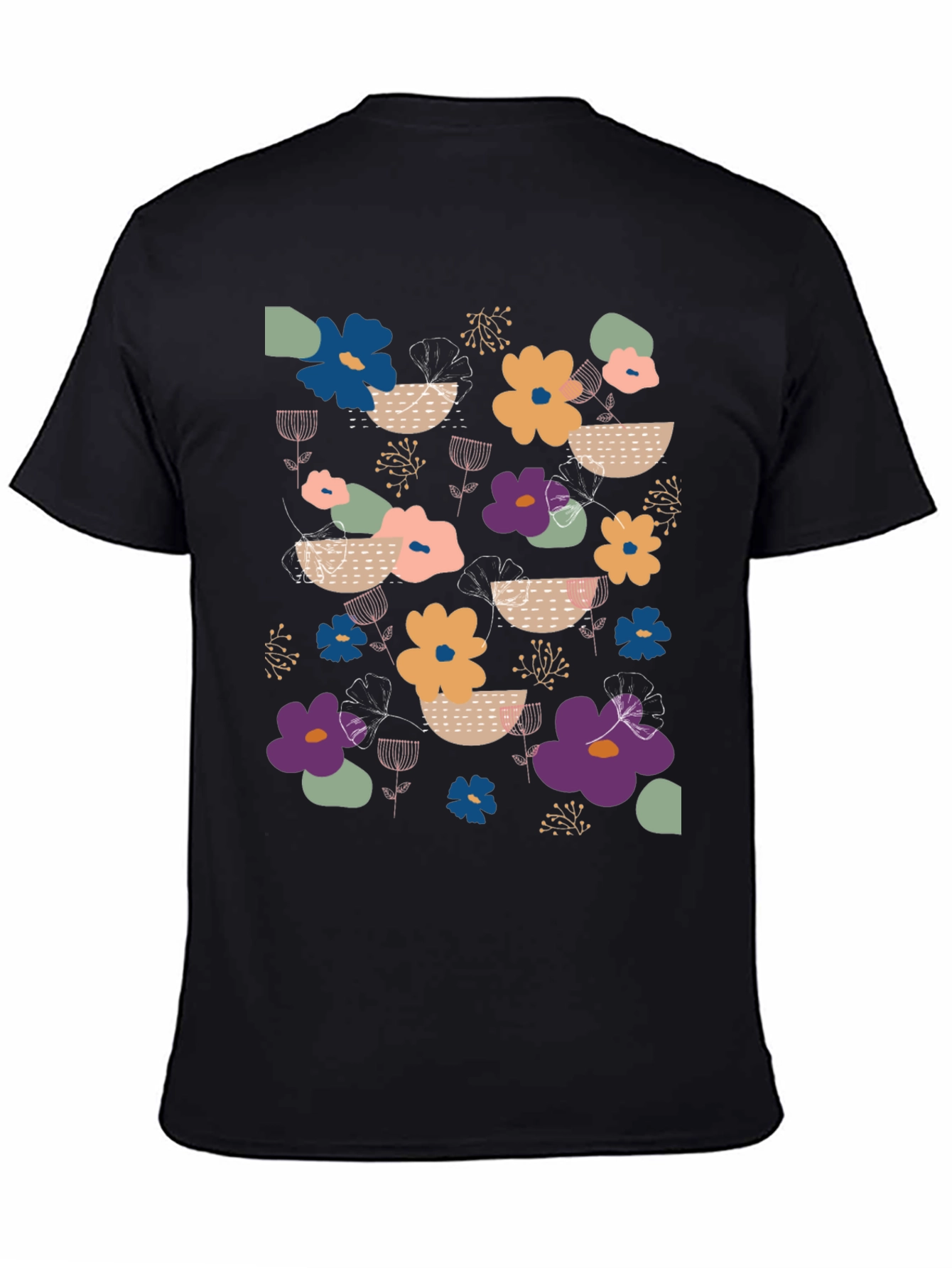 Black Floral Print Men's Black T-Shirt view 4