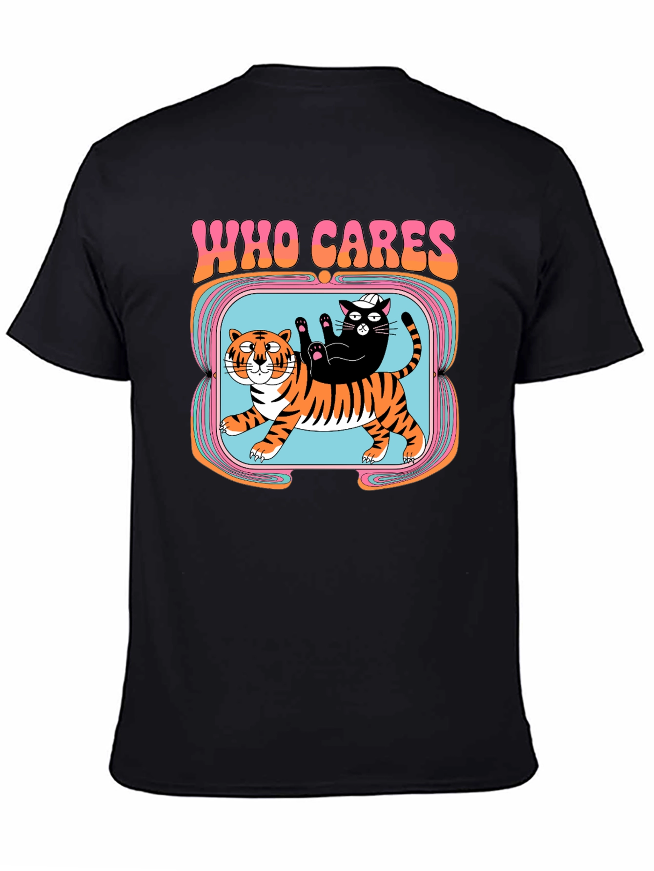 Black Who Cares Cat & Tiger Graphic Tee - Black view 4