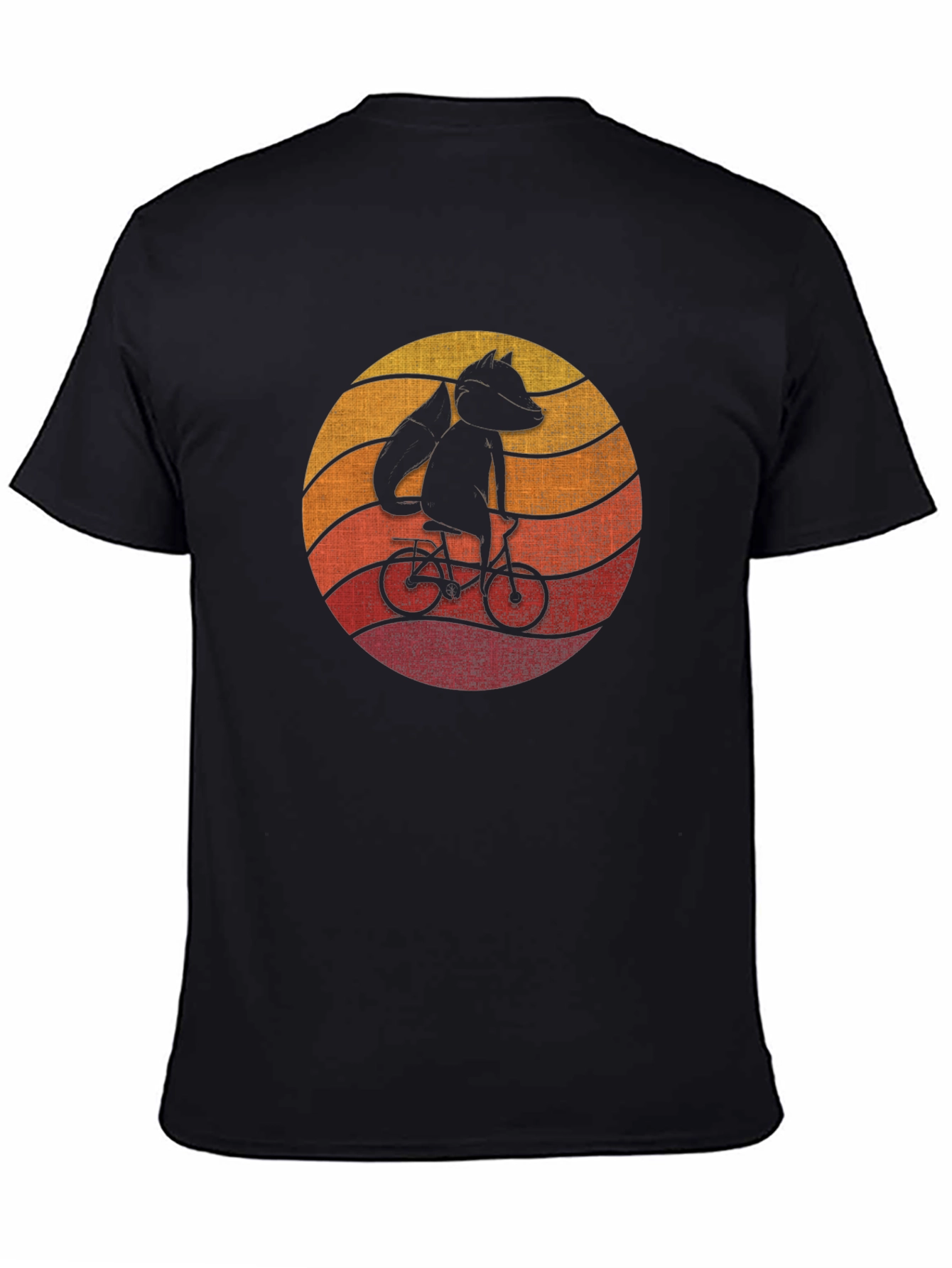 Black Fox on Bike Graphic Tee - Retro Style Black T-Shirt view 4
