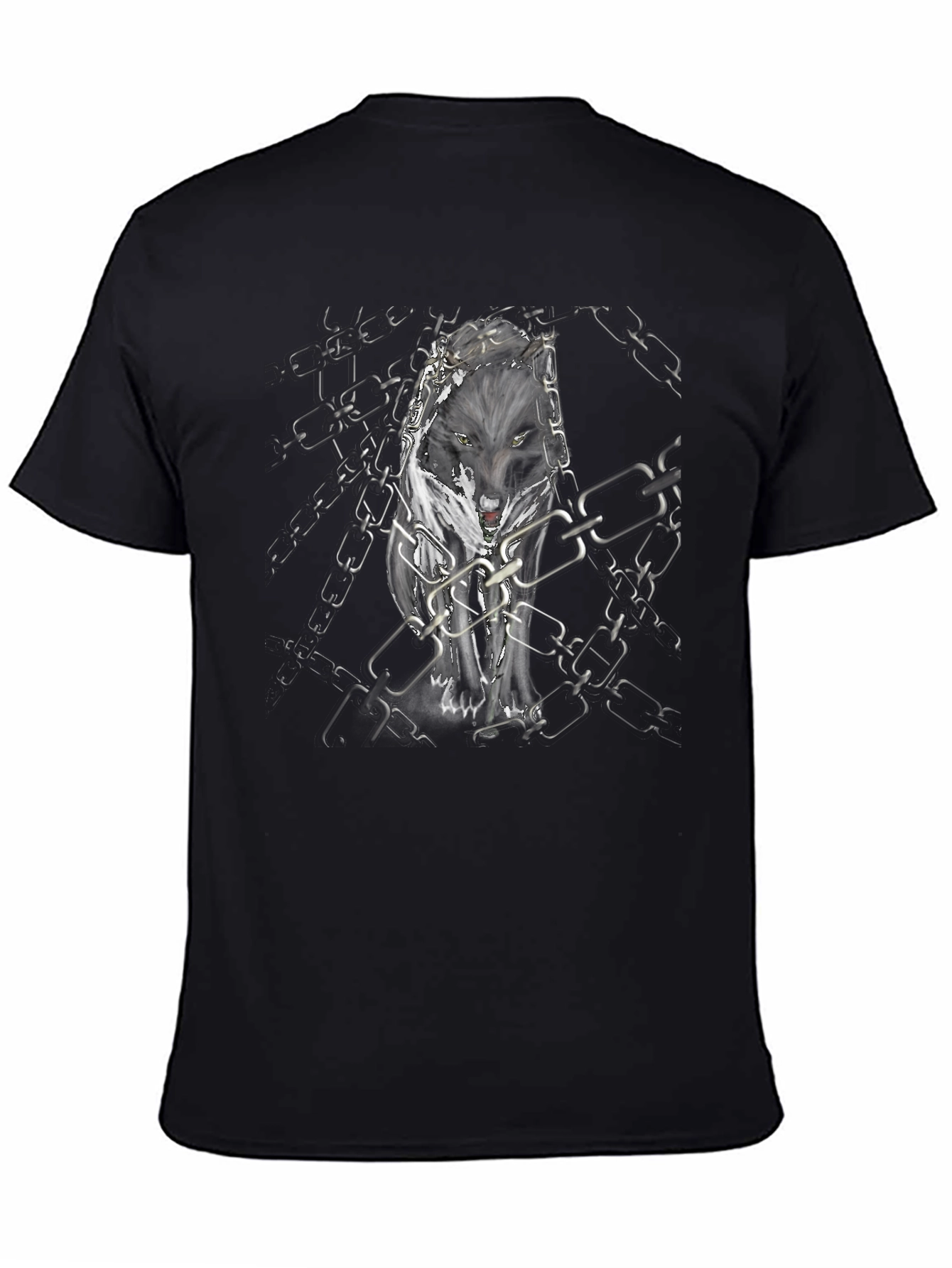 Black Wolf in Chains Black Graphic T-Shirt view 4